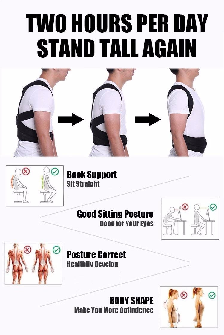 Unisex Neoprene Deluxe Full Back Posture Corrector Brace Size S-4XL Back Support
