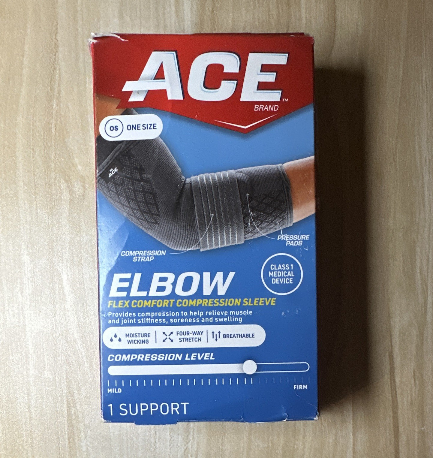 ACE Elbow Compression Sleeve Breathable Moisture Wicking 4-Way Stretch Gray