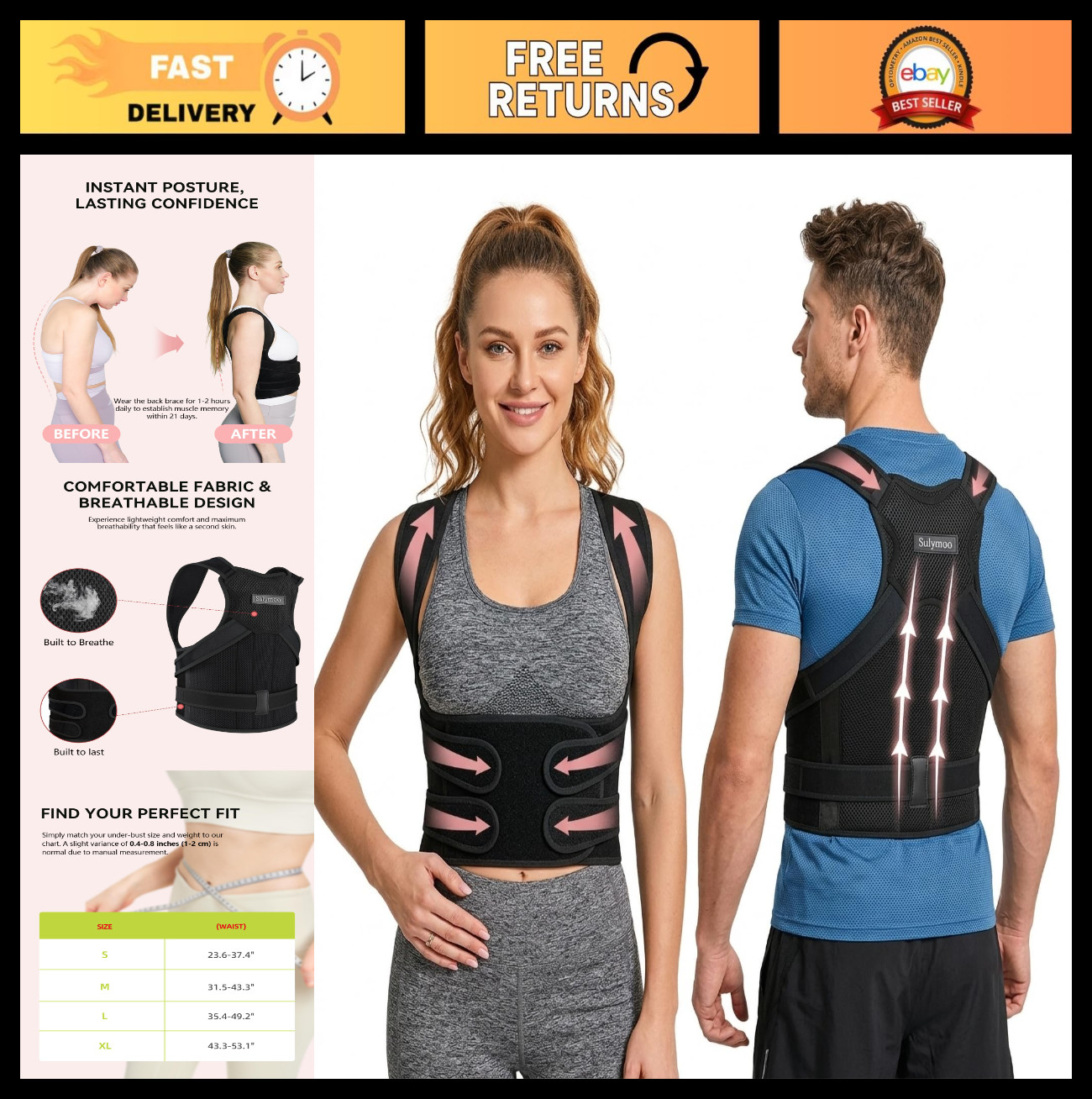 Adjustable Posture Corrector Back Brace for Men & Women, Shoulder Support, Pain