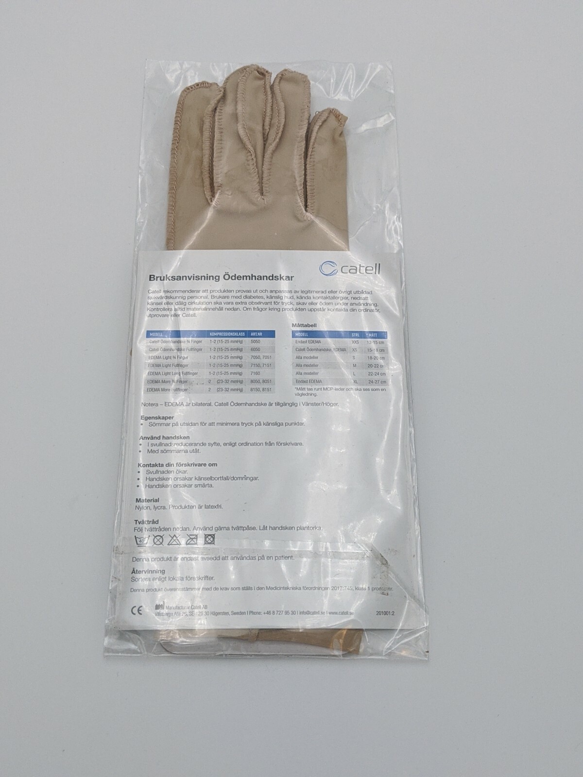 Edema Light Compression Glove, Bilateral, Size Small, Fullfinger