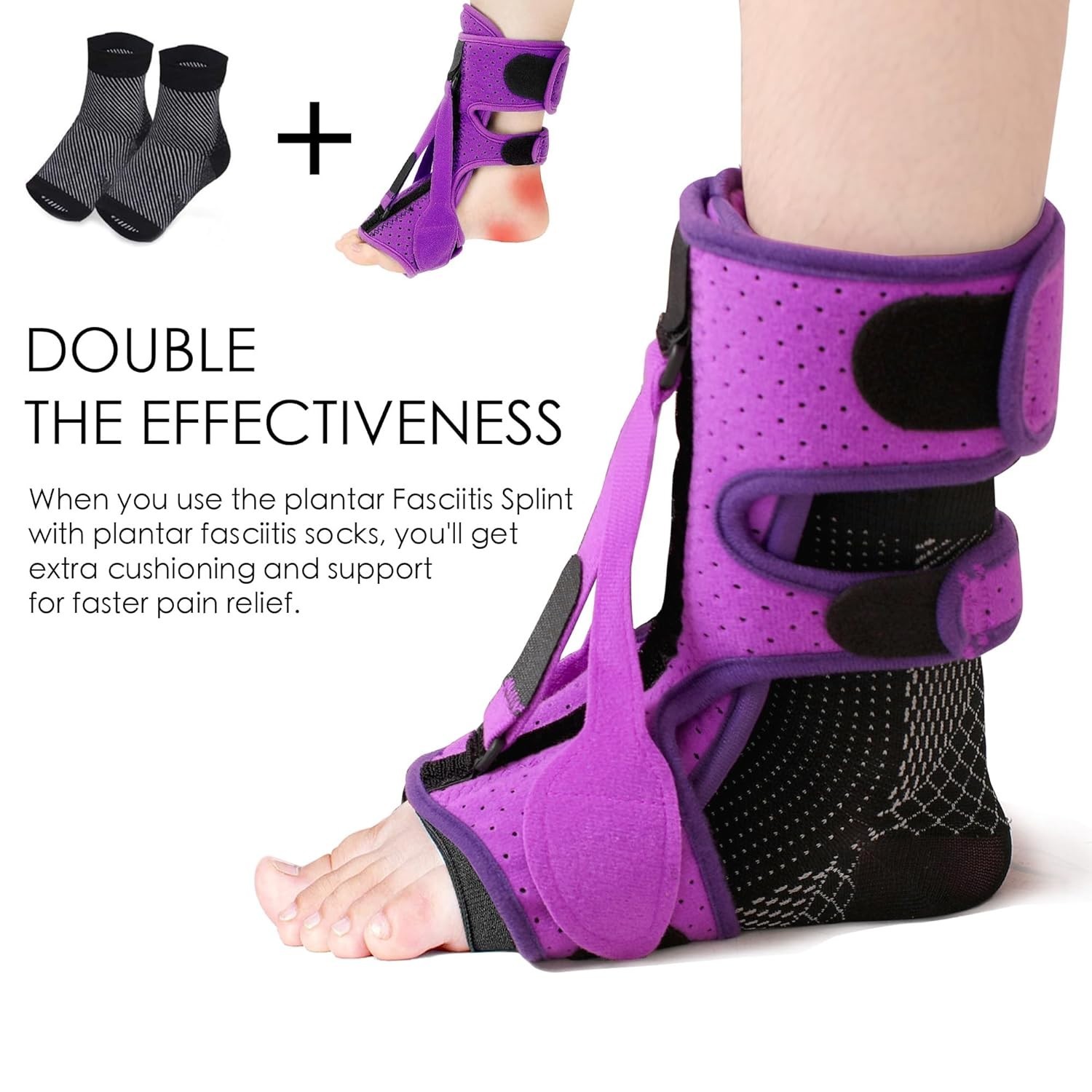 Plantar Fasciitis Night Splint with Fasciitis Socks Purple