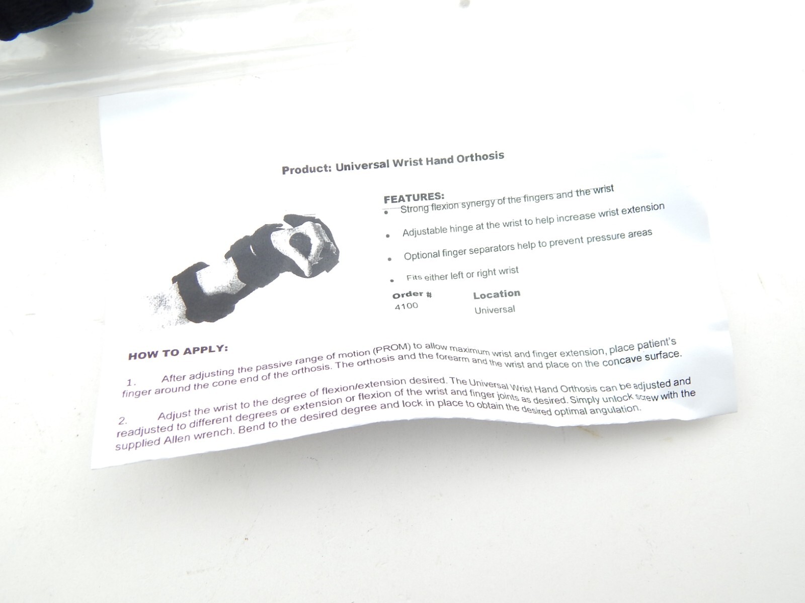 1x Comfortland Medical Endeavor Universal HAND/WRIST SPLINT Hand Grip 4100