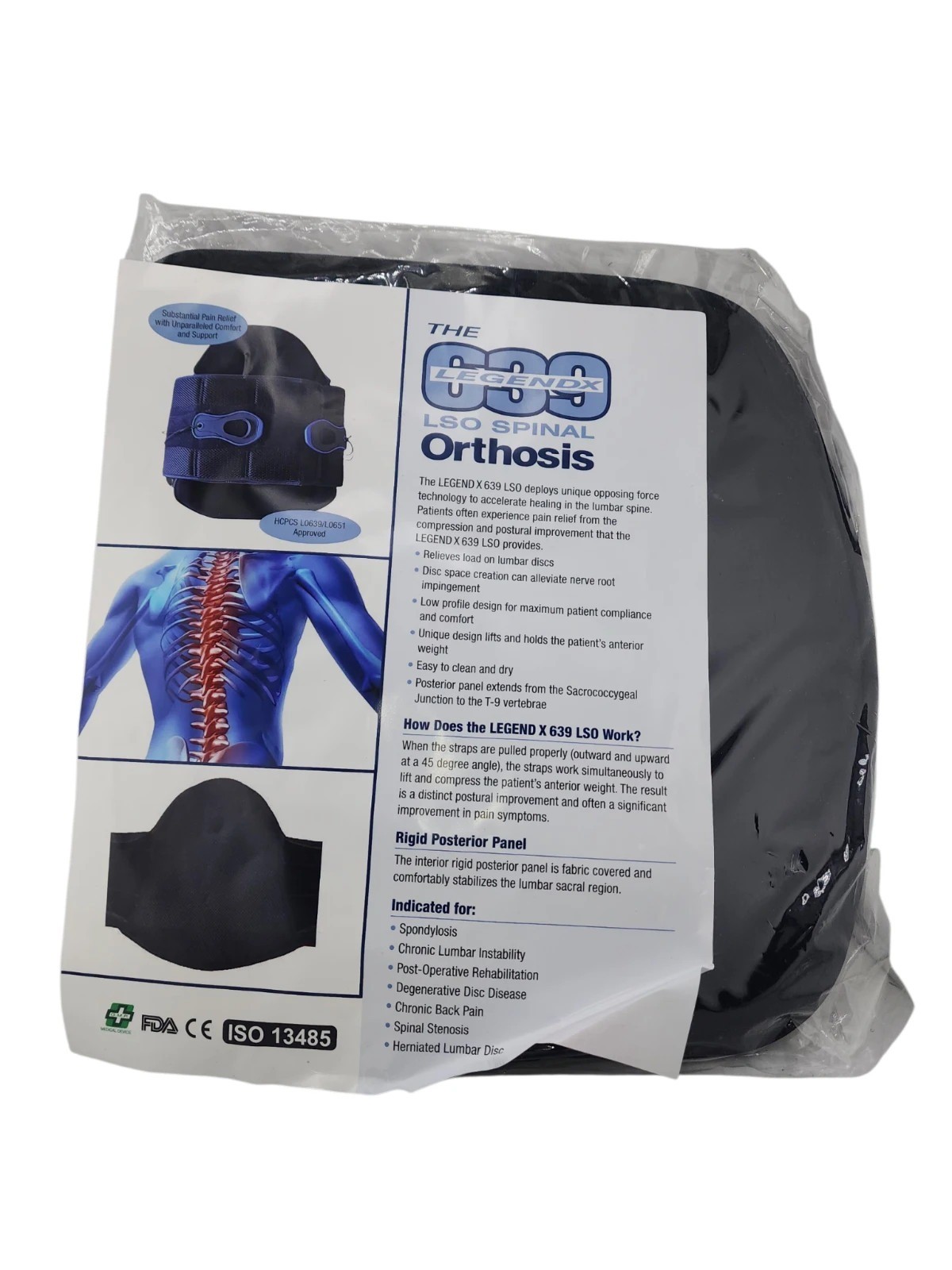 Legend X 639 LSO Spinal Orthosis Lumbar Back Brace Pain Reliever One Size