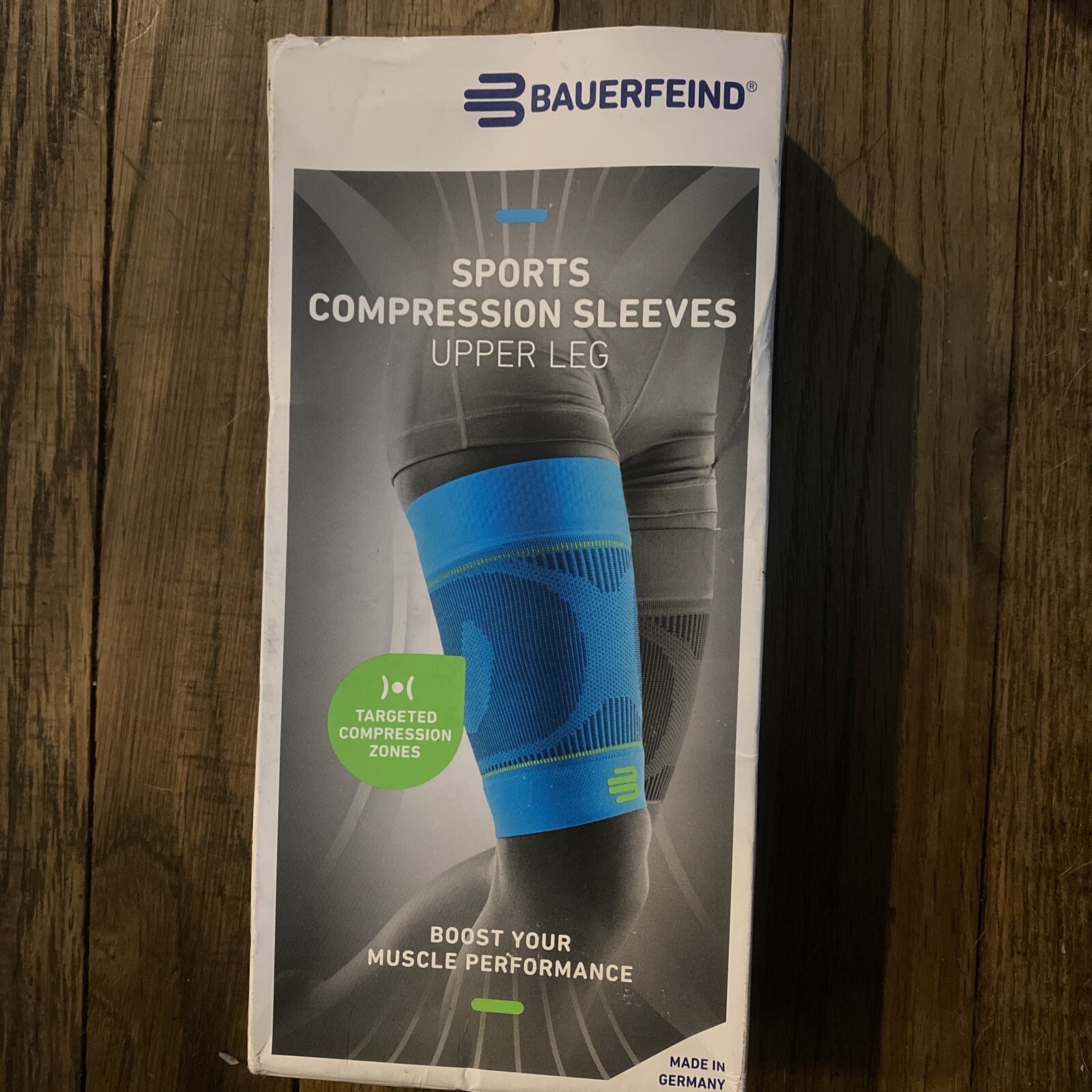 1 PAIR Bauerfeind Compression Sleeves Upper Leg Black Size Med Long Ugly Box O