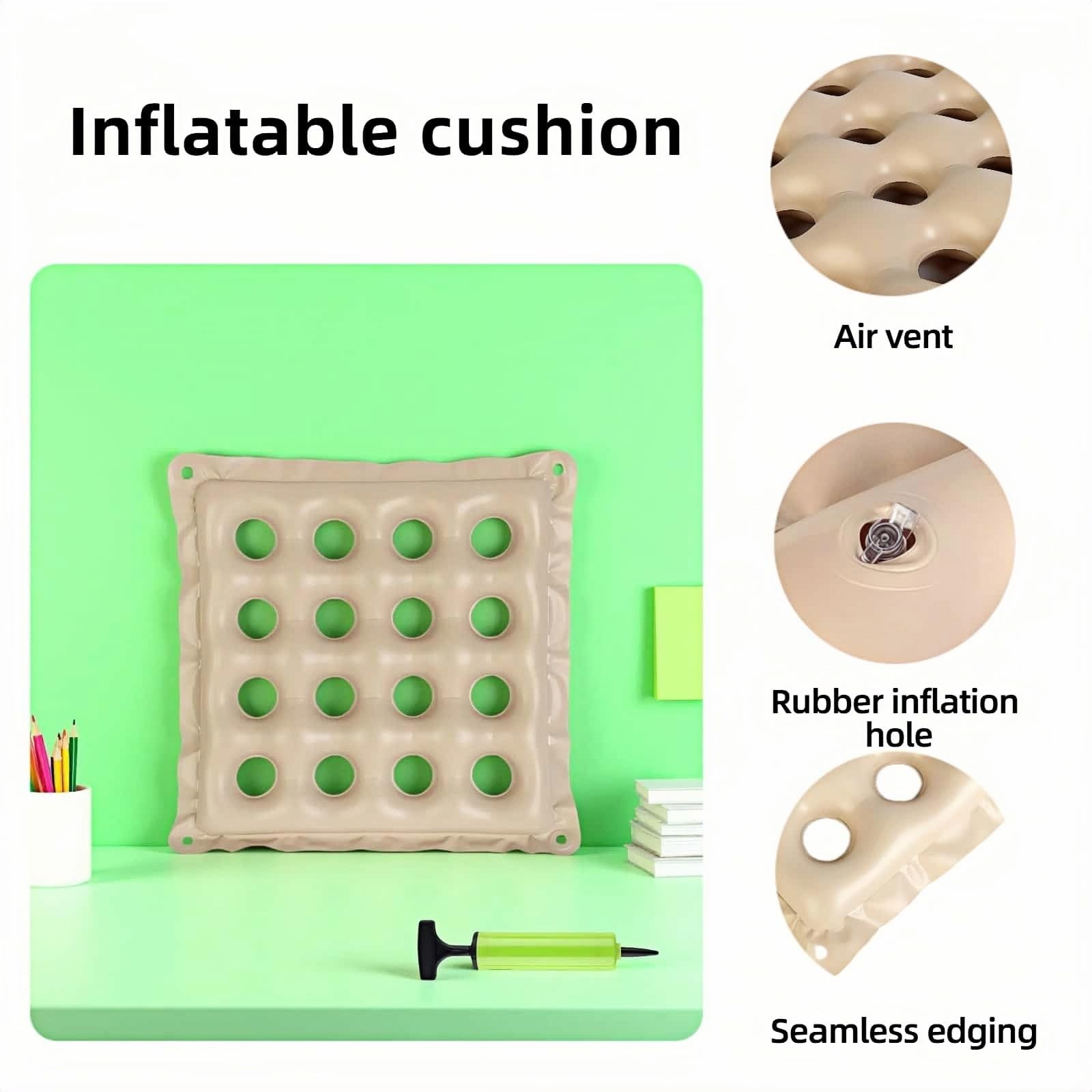 Medical Wheelchair Cushion Air Pad Donut Pressure Relief 17×17 Pump Beige New US