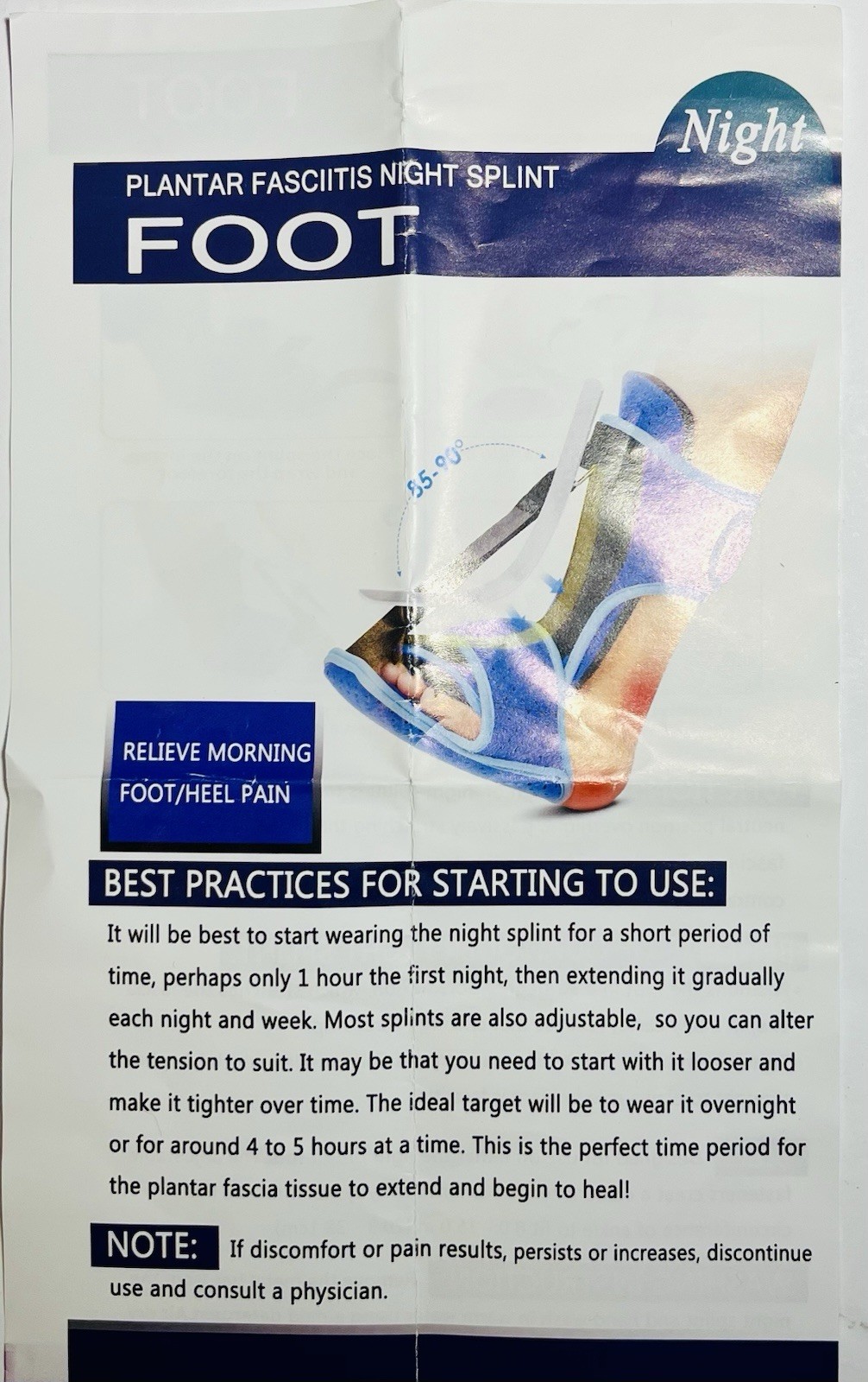 Night Splint Foot Brace – Plantar Fasciitis / Sprain Support Pain Relief