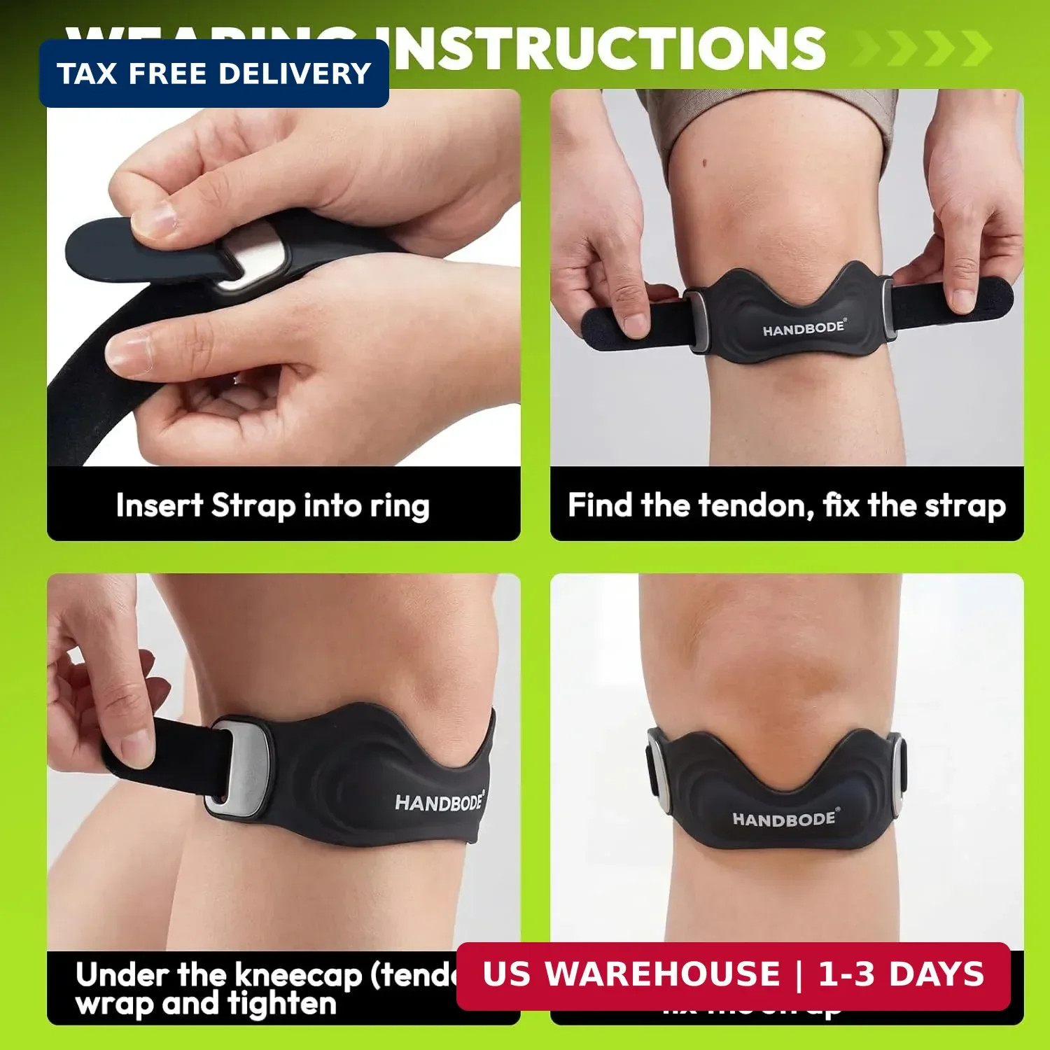 HANDBODE Patellar Tendon Support Strap, Silicone Knee Brace for men women, Adjus