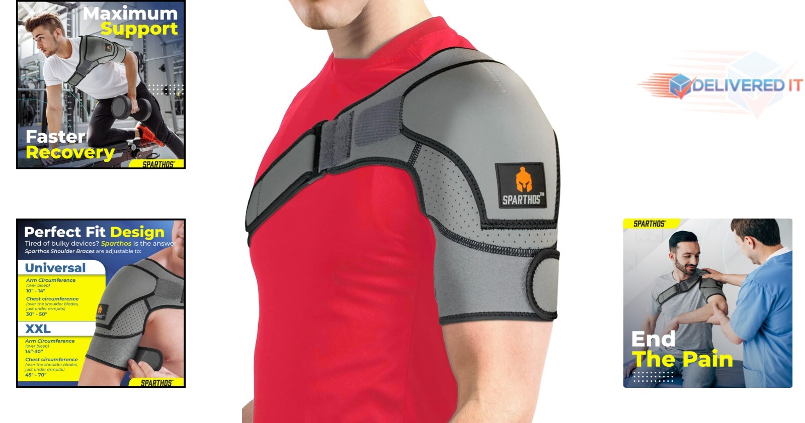 Shoulder Brace Support Sleeve Adjustable Bicep 10-14in Pain Relief Stability