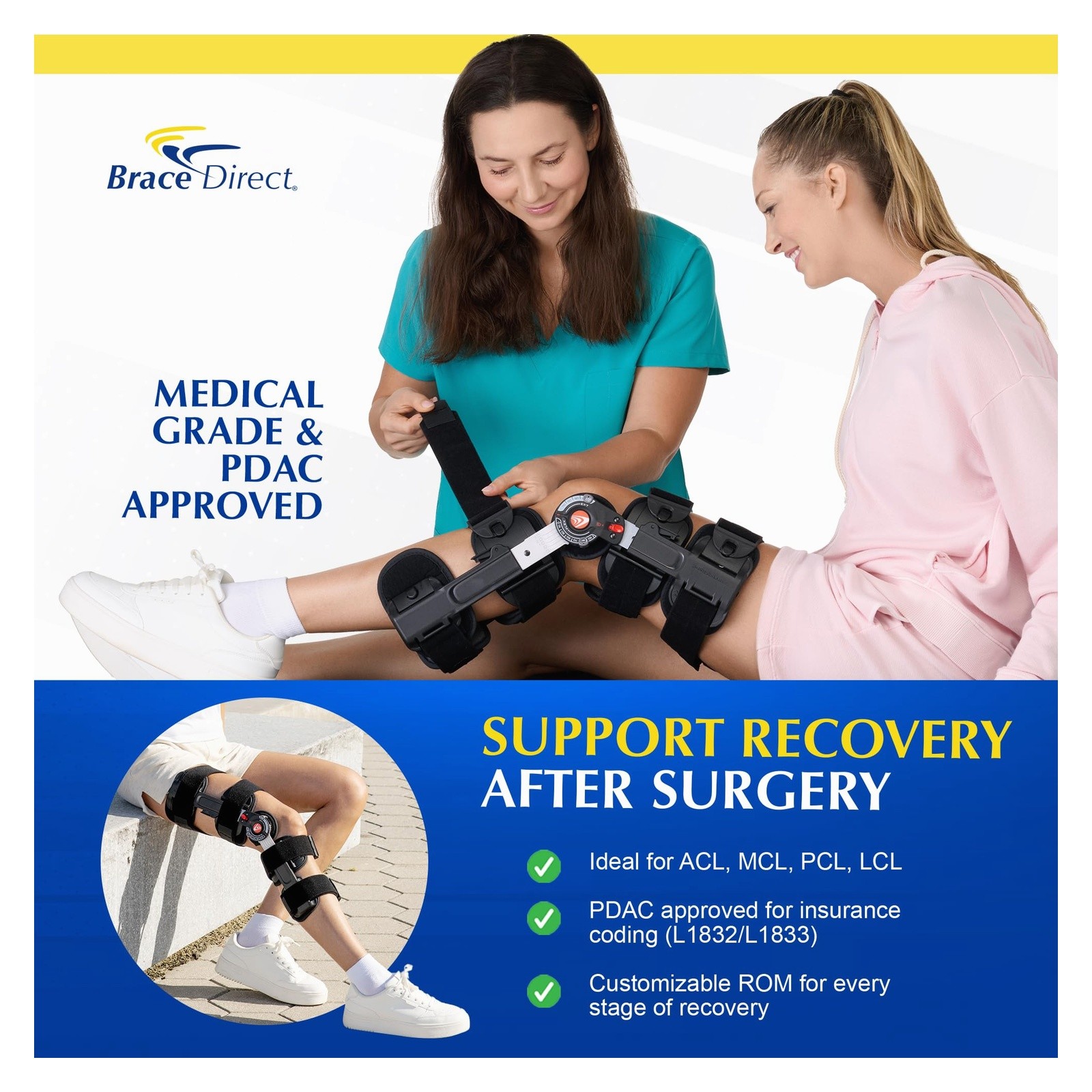 Breg T Scope Premier Post-Op Knee Brace L1833 for ACL Support Brace Only Regular