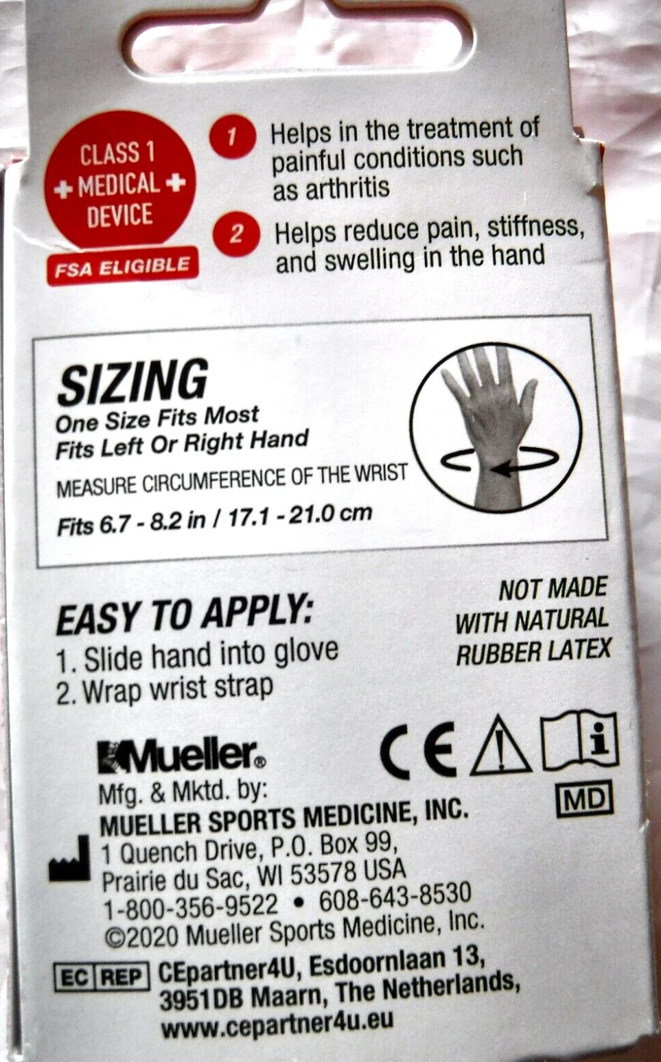 MUELLER COMPRESSION GLOVE Right Left Wrist MODERATE SUPPORT ONE SIZE FITS MOST