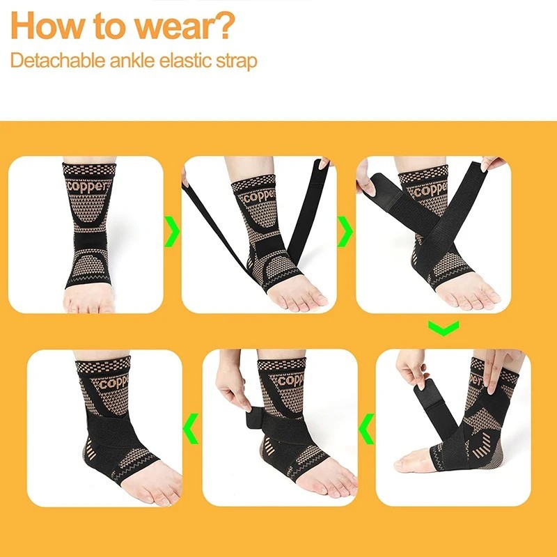 1Pcs Adjustable Copper Infused Ankle Support Compression Sleeve for Sports