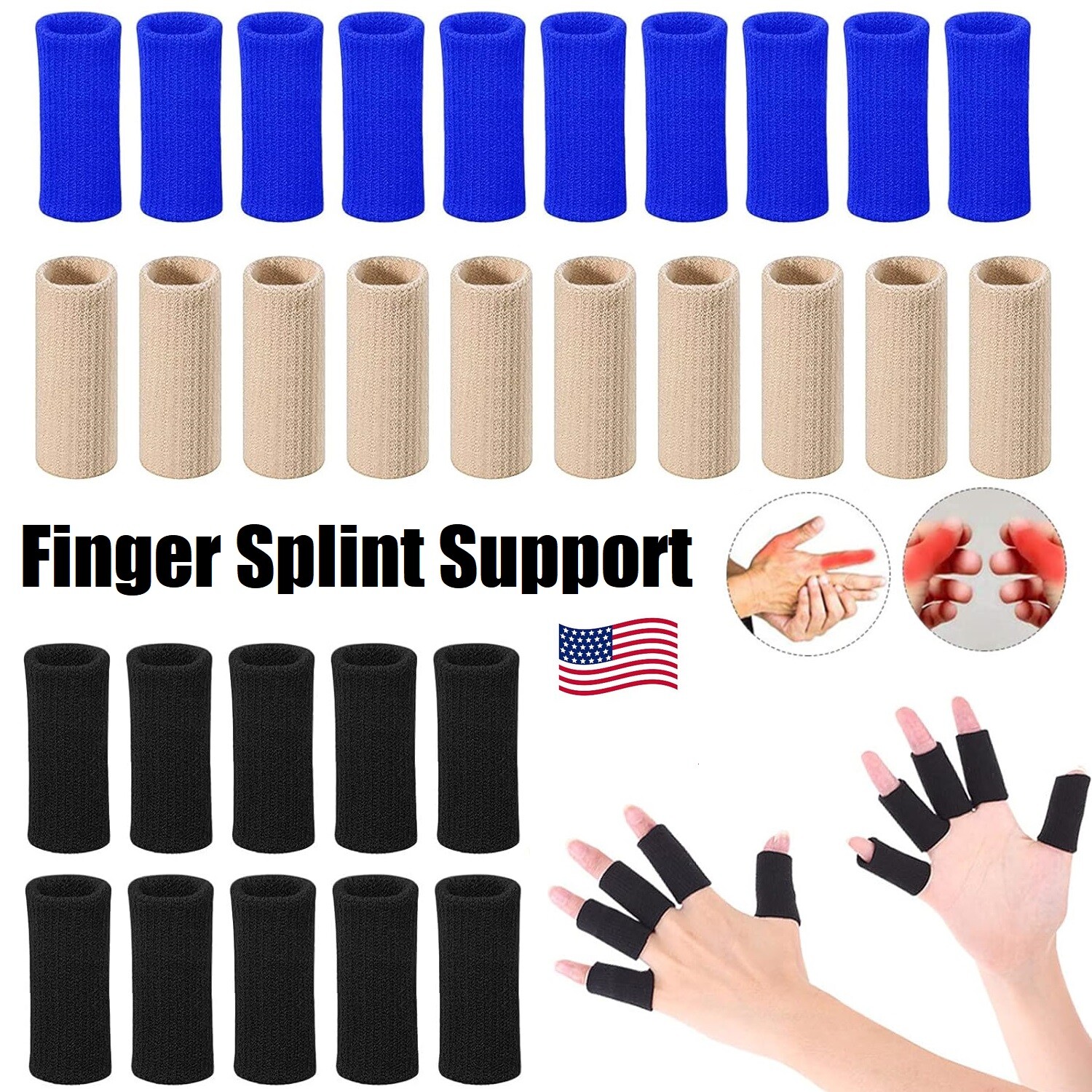 20× Finger Splint Trigger Finger Brace Sleeves Pain Relief Sport Injury Support