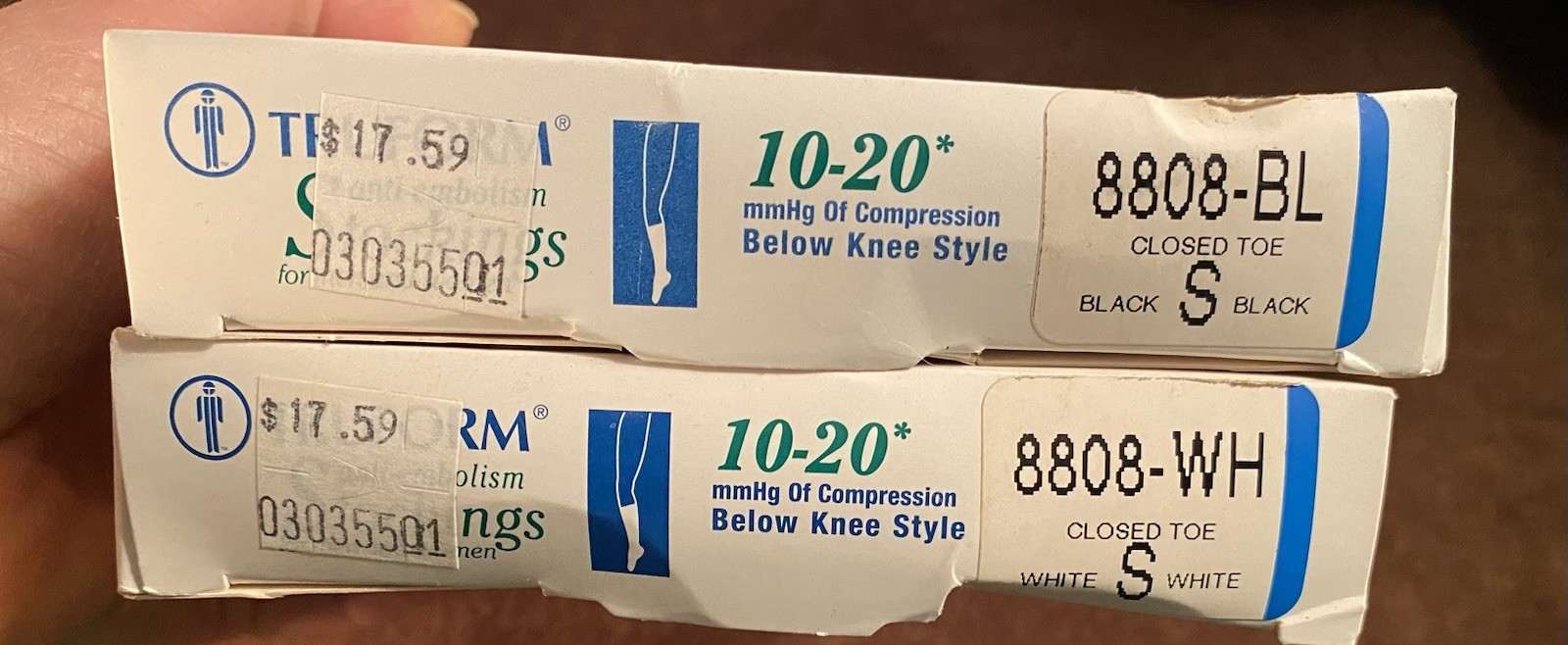 2 Pr Truform Below Knee Compression Stockings 10-20 mmHg Sz Small Black/White
