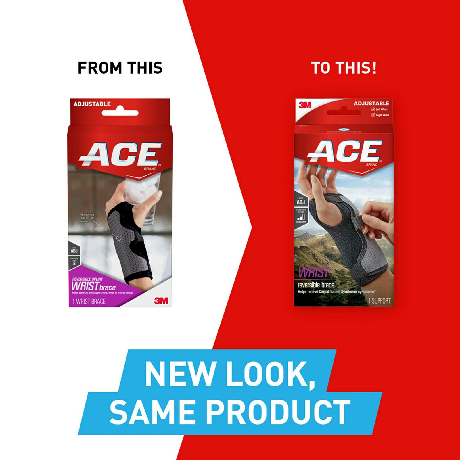 ACE Brand Adjustable Reversible Splint Wrist Brace Comfortable Support Black