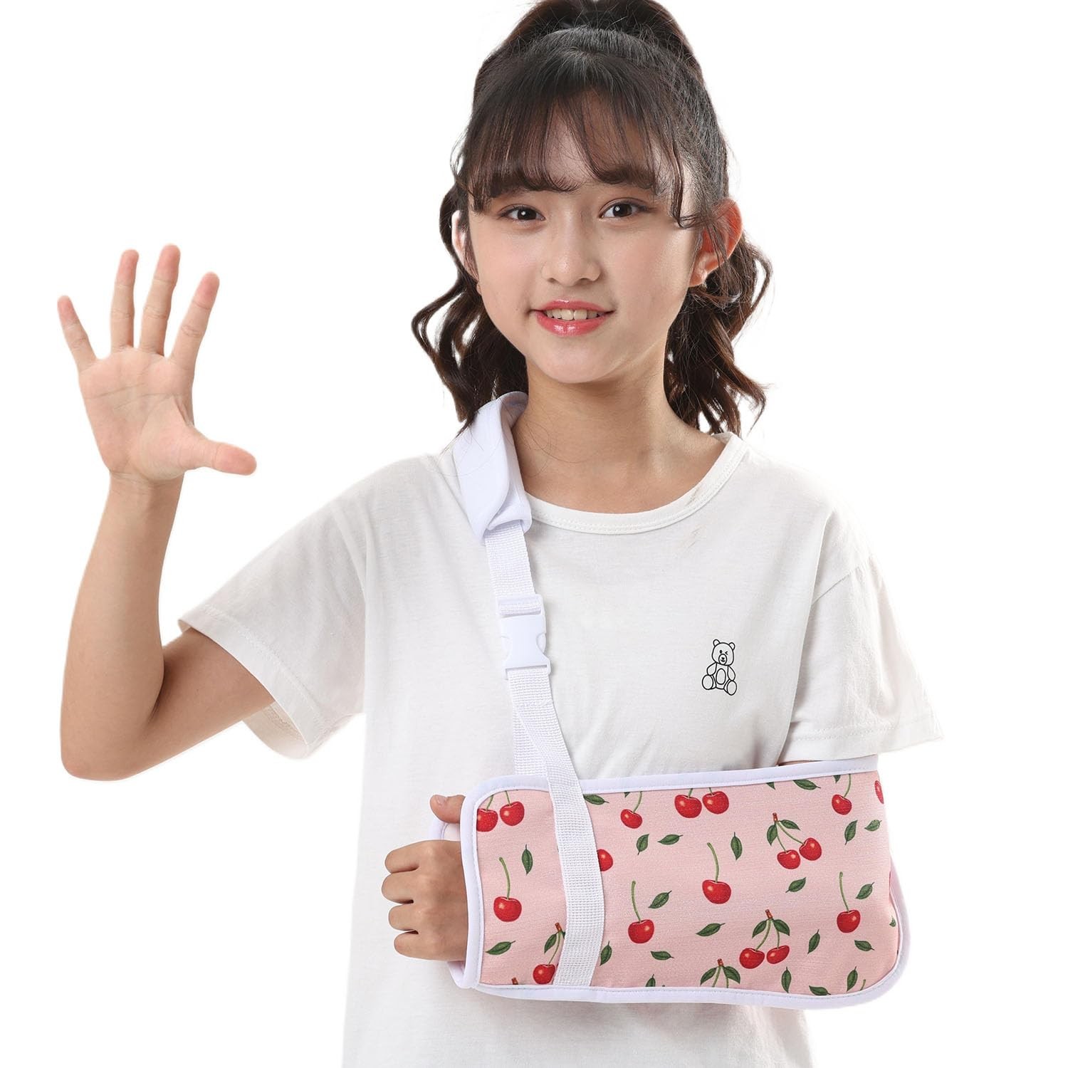 Kids Playful Cherry Print Arm Sling Adjustable Breathable Broken Arm Large