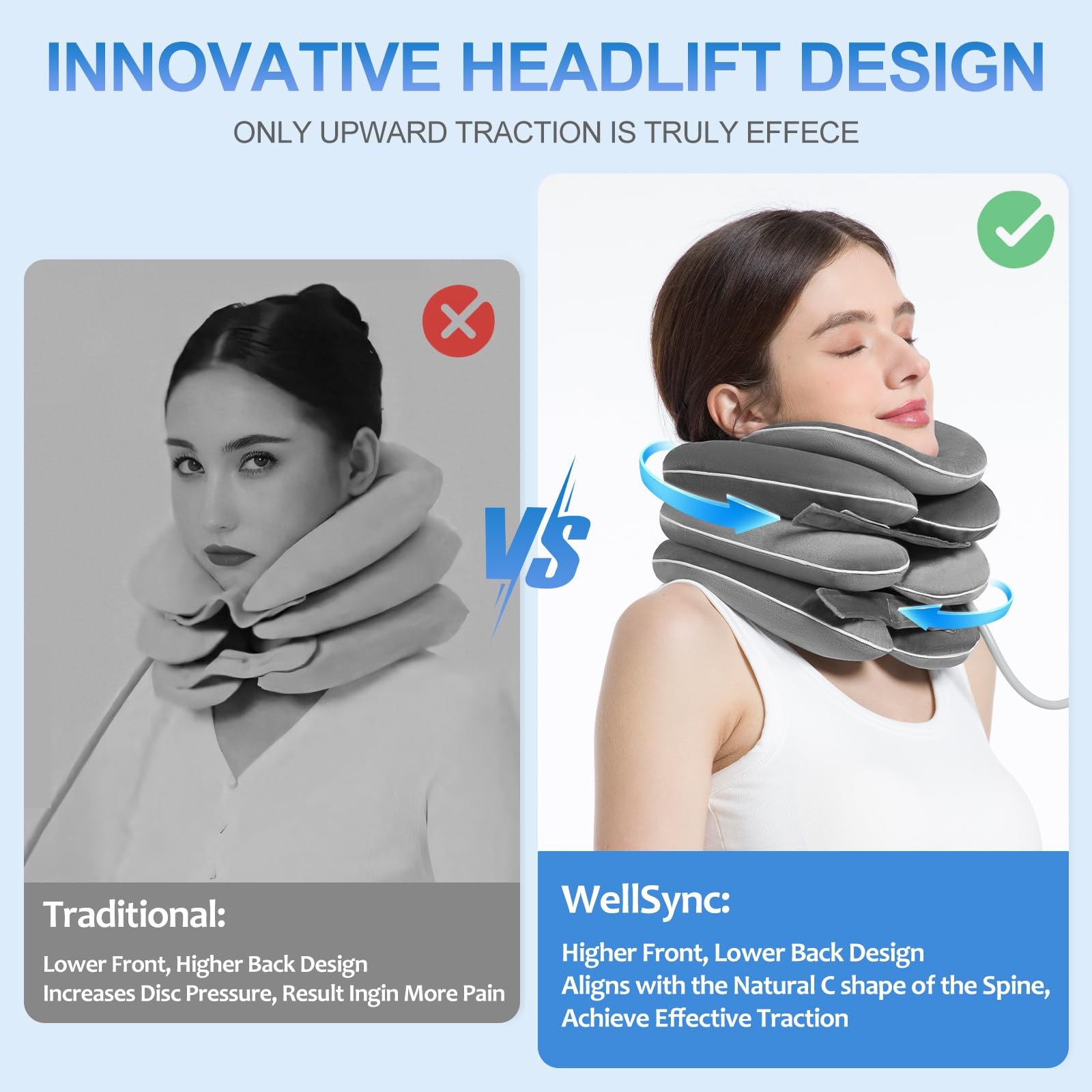 WellSync Inflatable and Adjustable Neck Traction Device with Neck Brace,Porta