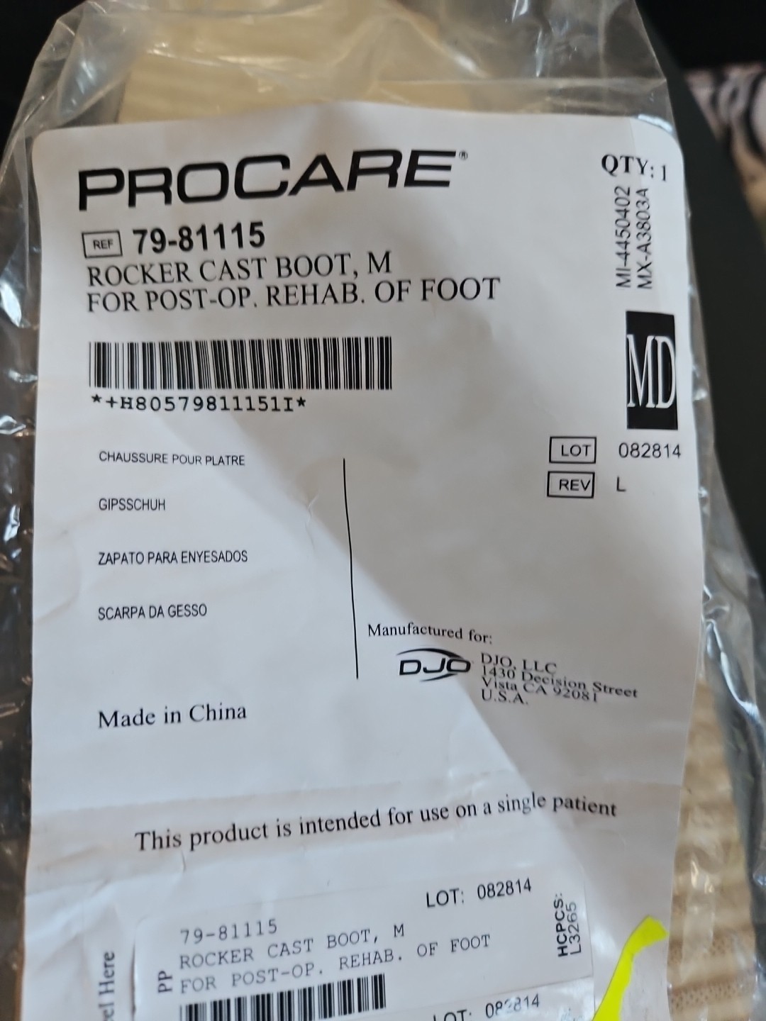 ProCare Rocker Cast Boot Medium 79-81115 Post-Op / Rehab Walking Foot Brace