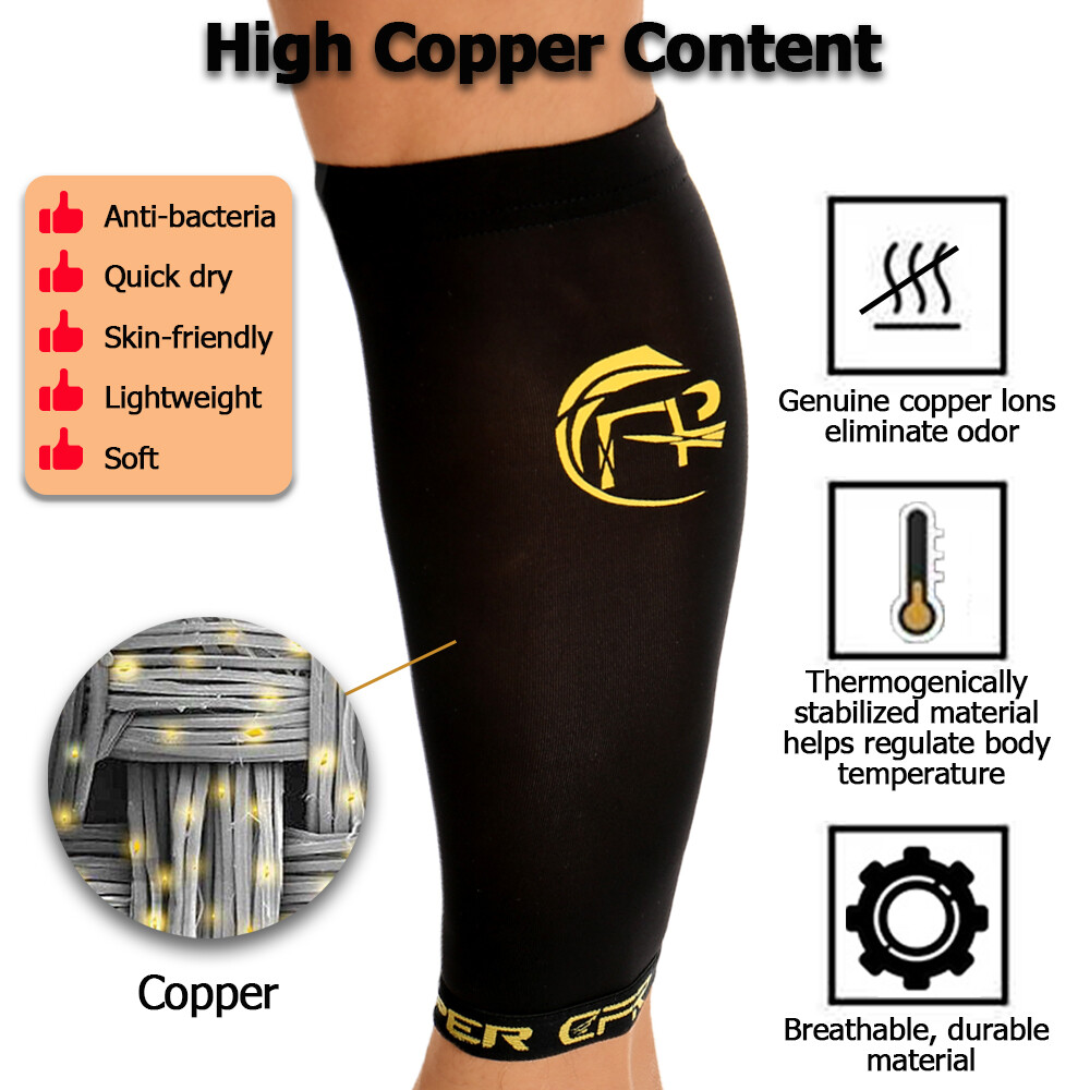 Copper Leg Calf Support Brace Stretch Sleeve Compression Sock Sports Pain Relief