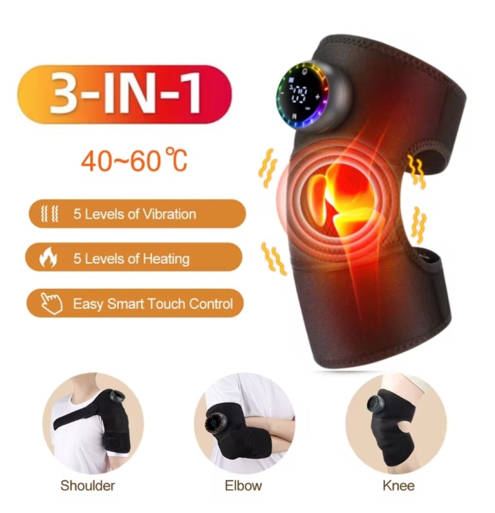 3 in 1 Electric Heated Vibration Knee Massager Brace Shoulder Joint Pain Relief