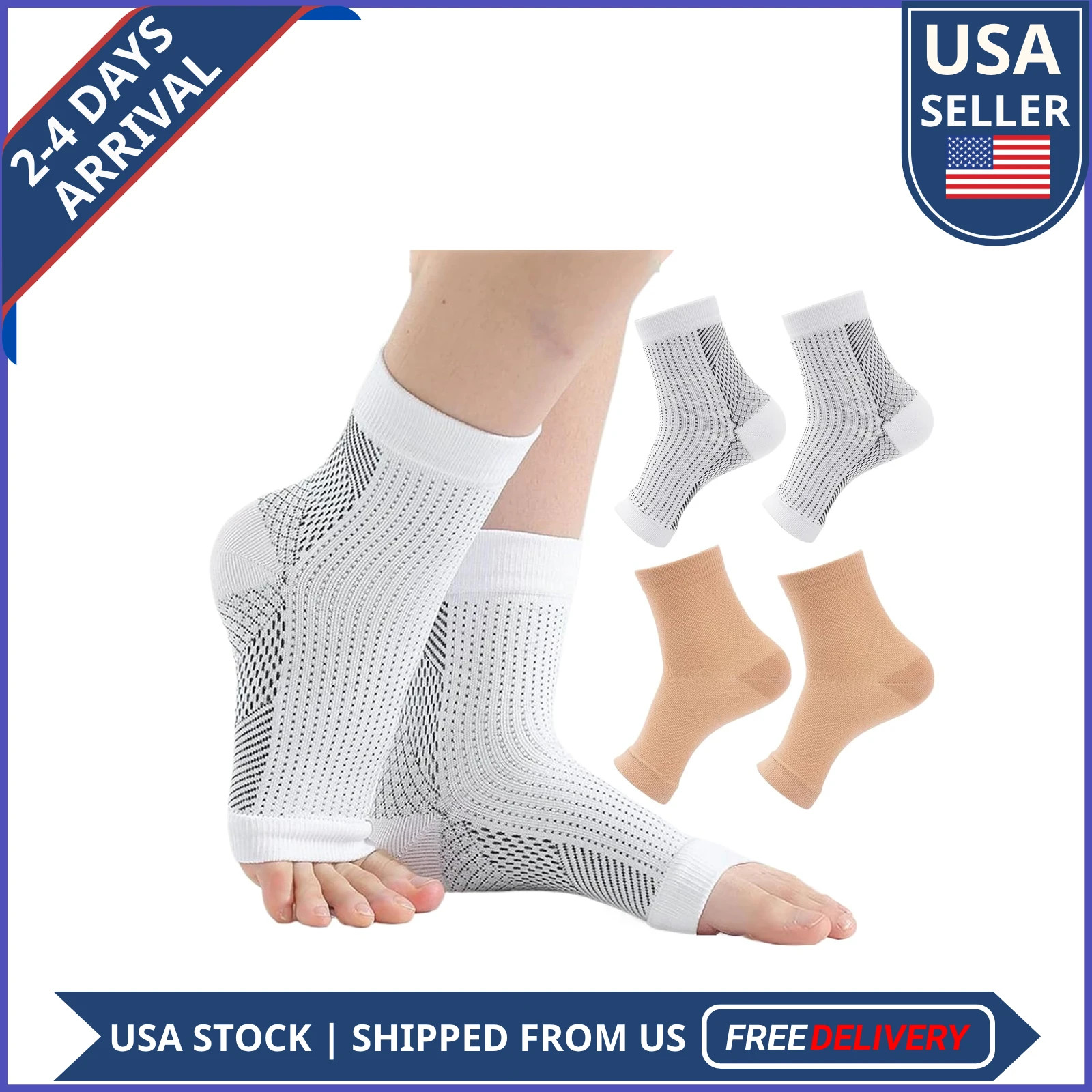 2 Pcs Bamboo Compression Foot Sleeves Ankle Support for Plantar Fasciitis M/L