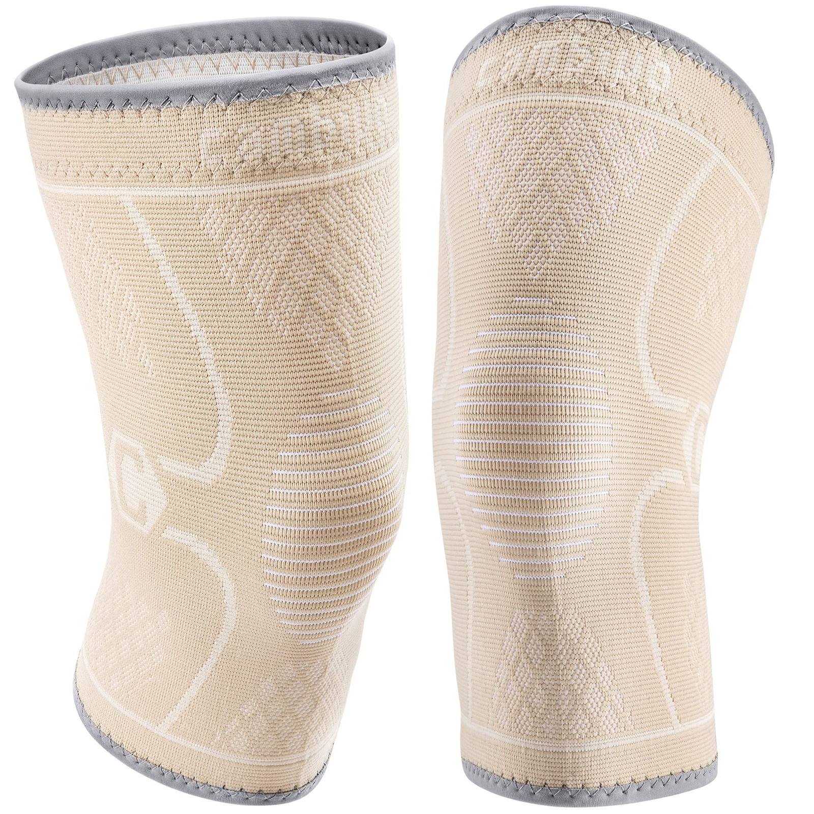 2 Pack Knee Brace Compression Sleeve Men Women Support Running Beige XLarge