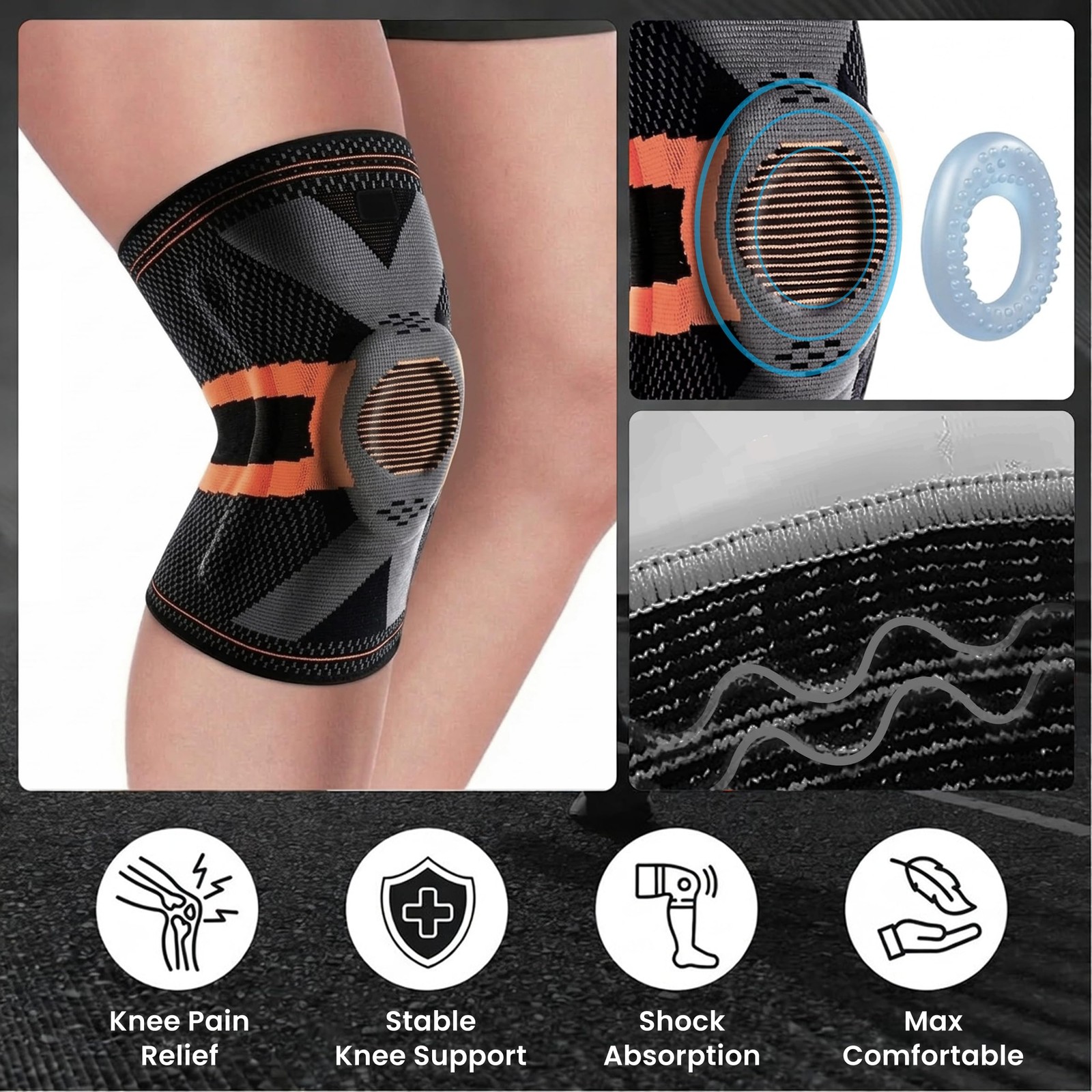 Knee Brace Compression Sleeve for Pain Relief – Men One Size Fits Most, Black