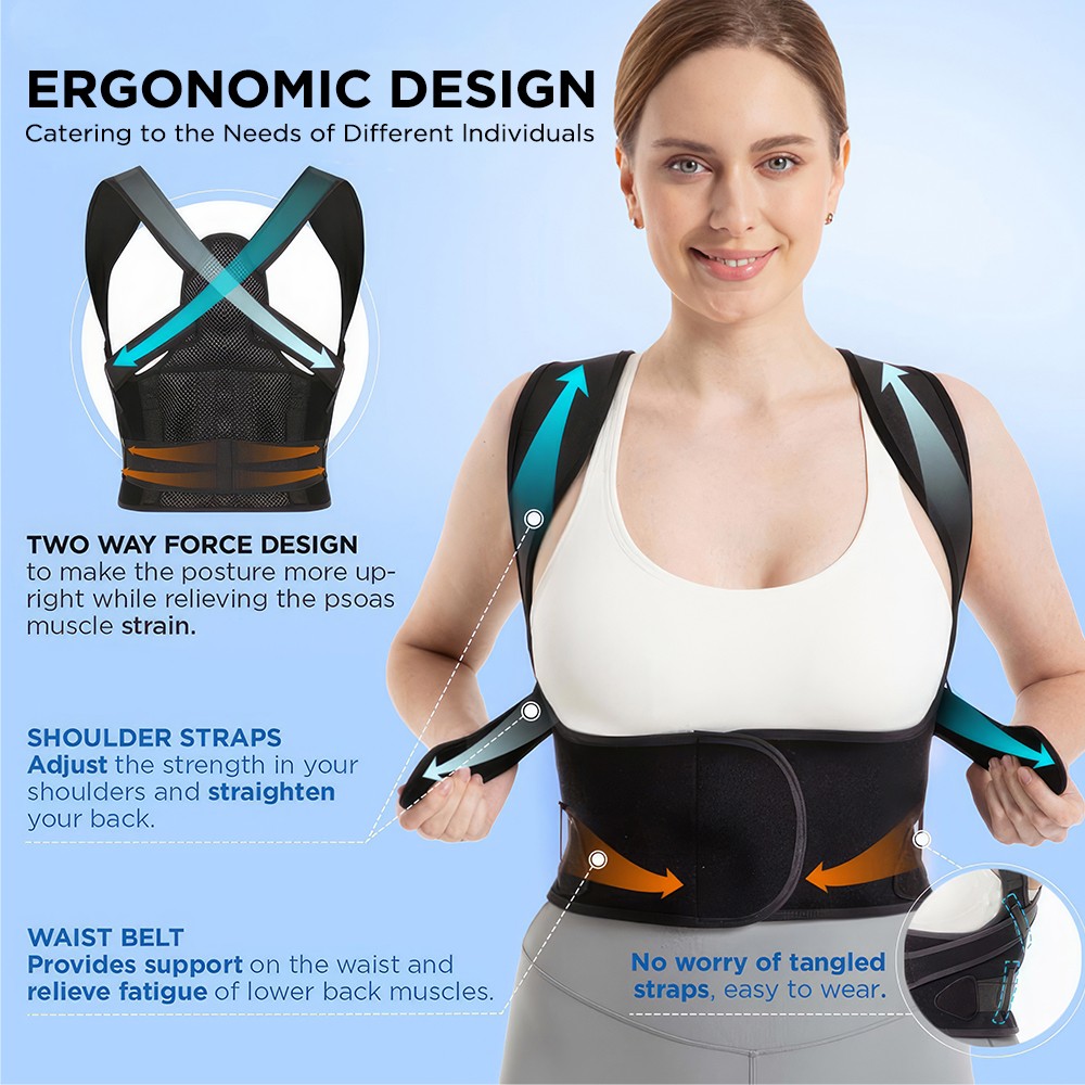 Adjustable Full Back Brace Belt Posture Corrector Upper Lower Back Pain Relief
