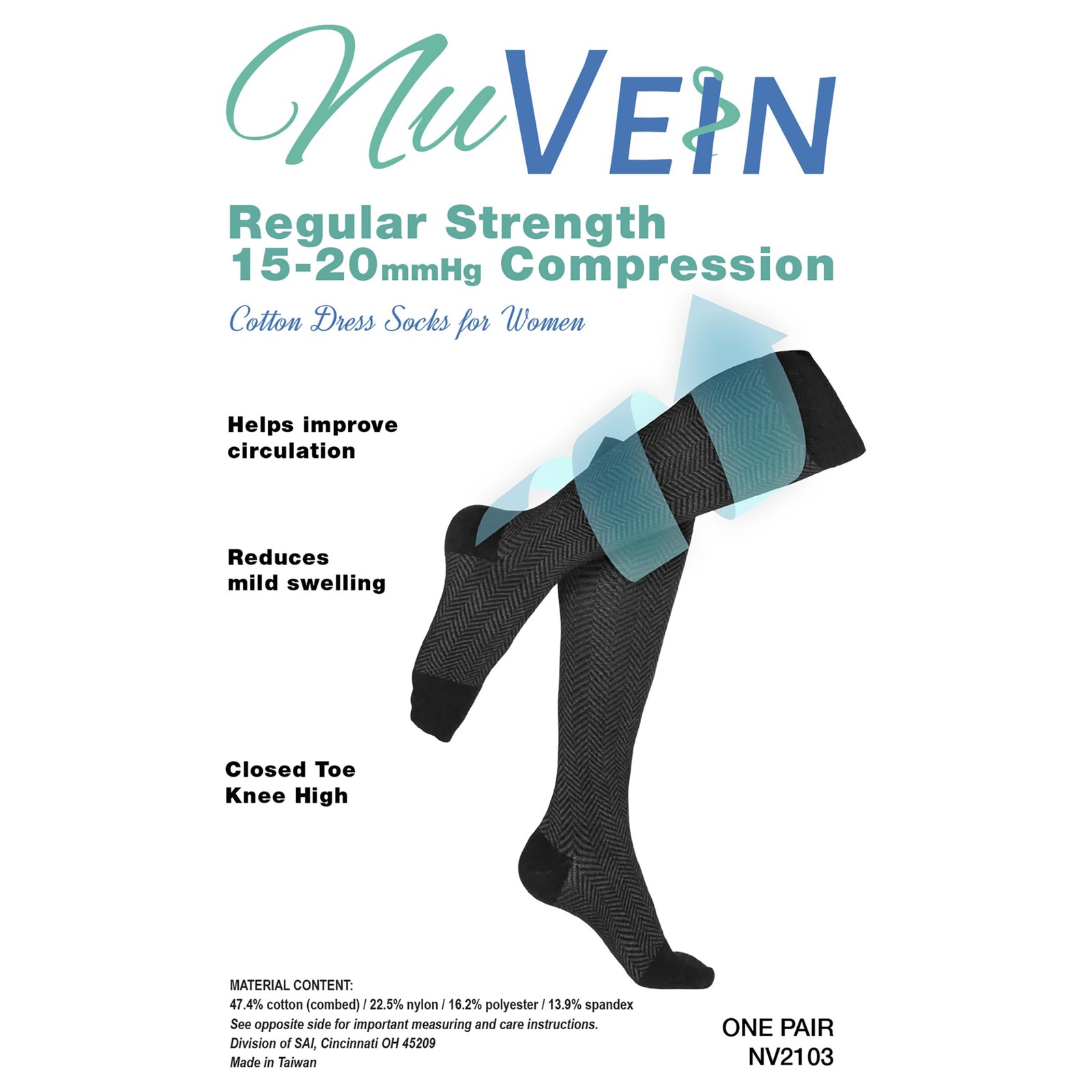 Nuvein 15-20 Mmhg Compression Socks For Women Chevron Pattern Trouser Style