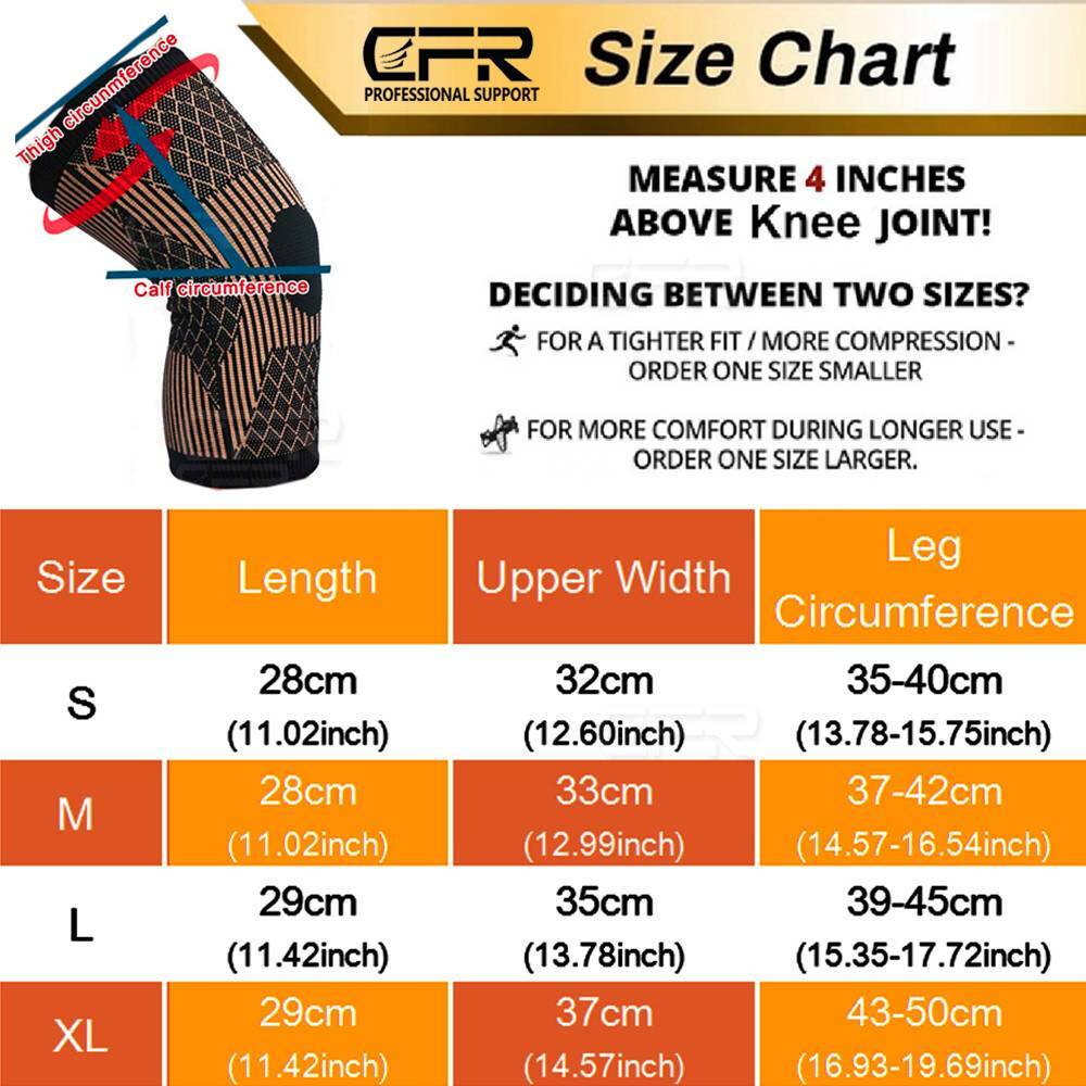 Copper Knee Support Compression Sleeve Brace Sport Patella Joint Pain Arthritis