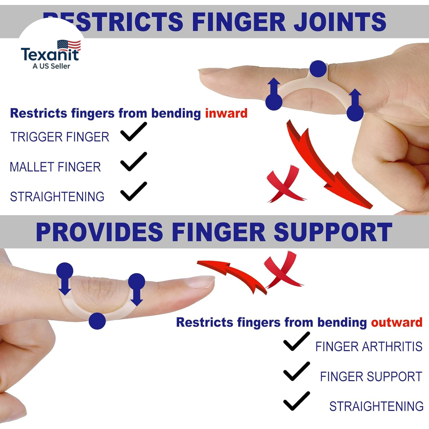 10Pcs Oval Finger Splints & Sleeves Kit, 6 Graduated Trigger Finger Splint & 4 F
