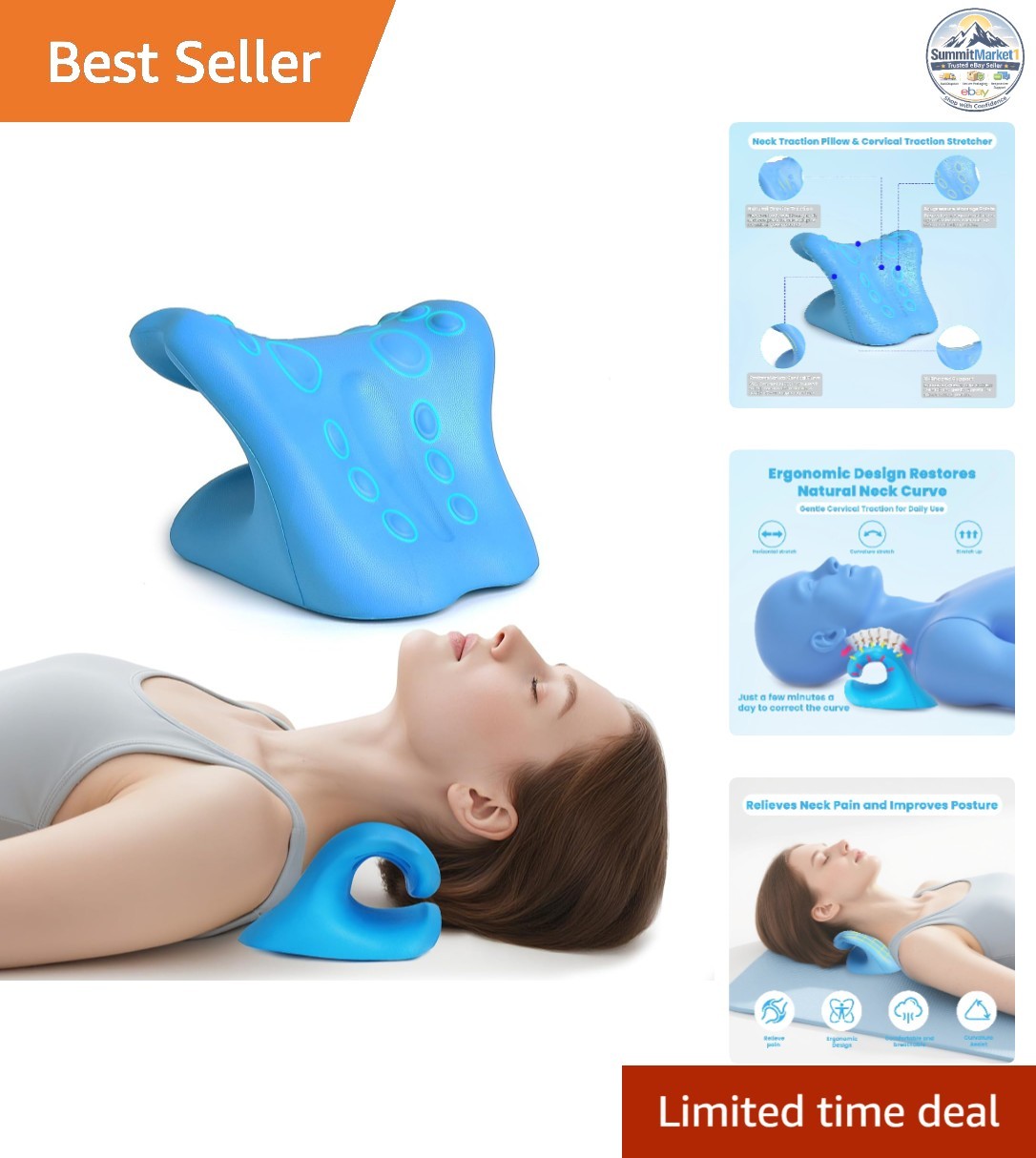 Neck Stretcher Cervical Traction Device 8.6 x 6.7 x 4.7 Inches Blue