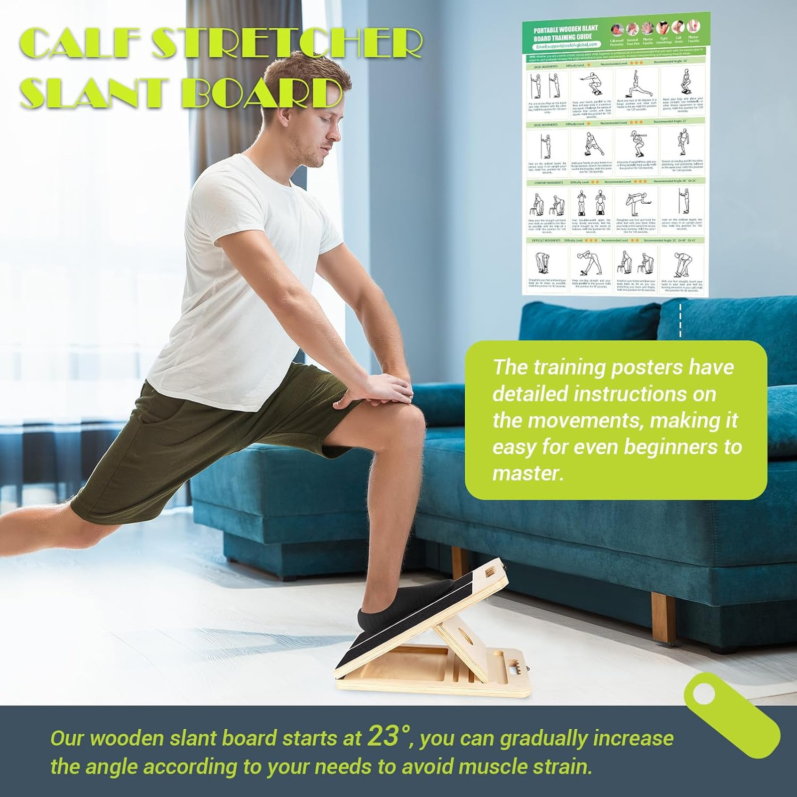 Calf Stretching Slant Board Adjustable Portable Wooden Incline for Leg Knees