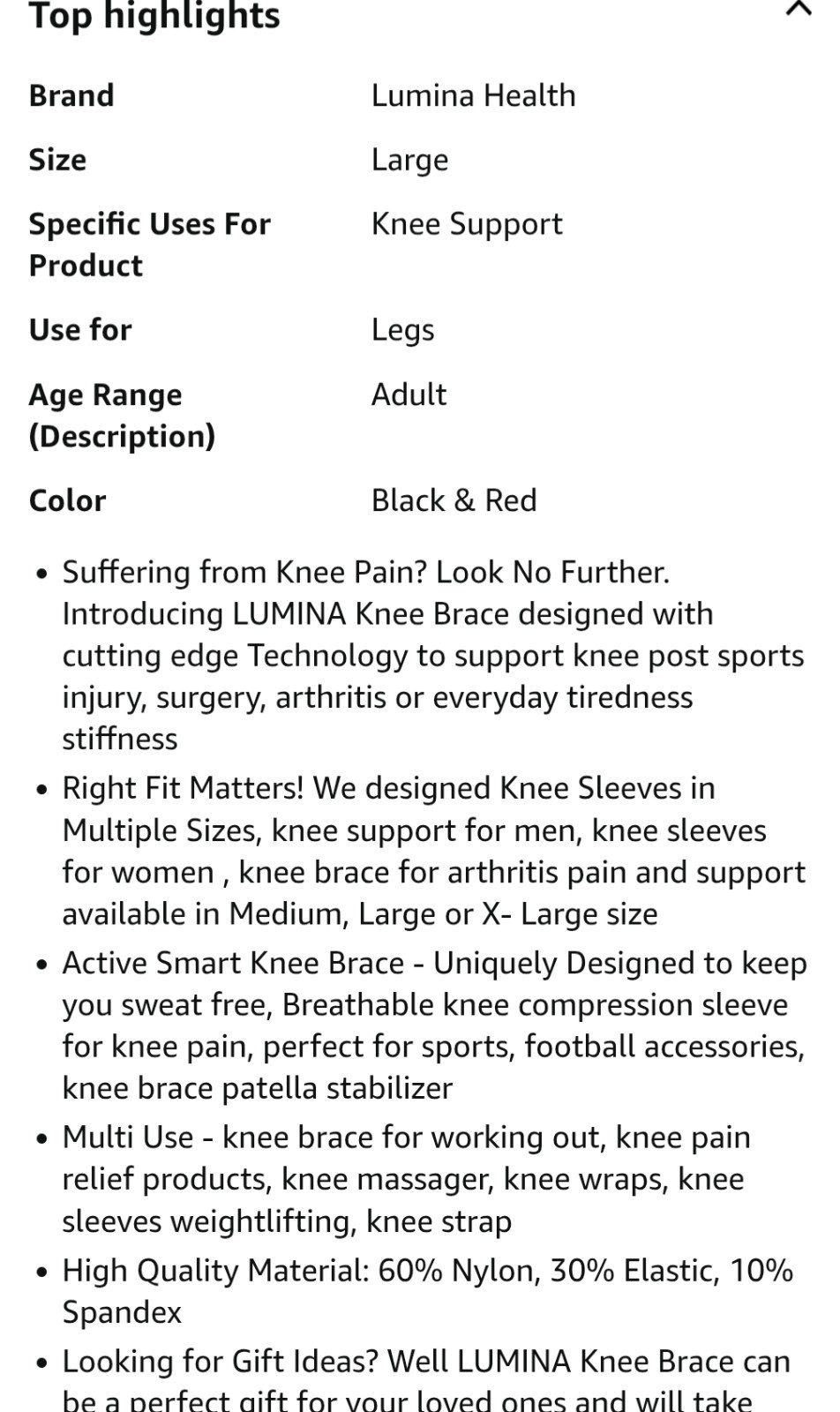 Pair Of Compression Knee Sleeve Black Large L Lumina Unisex