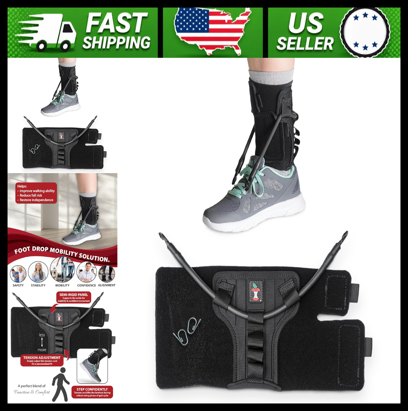 Foot Drop Brace for Walking Adjustable Dorsiflexion Support M/L