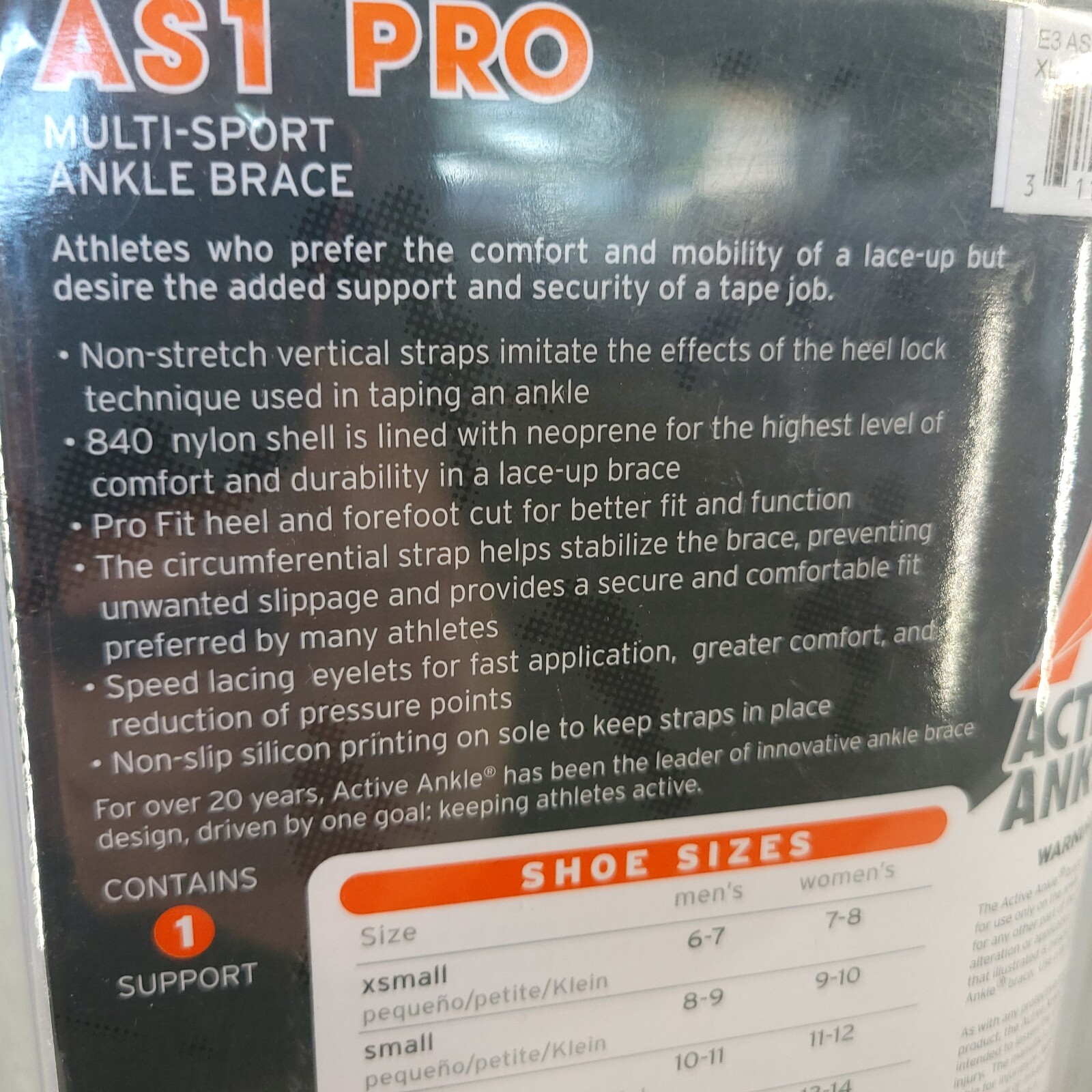 Active Ankle Ankle Brace AS1 Pro Brace White XL Lace Up and Strap Multi Sport