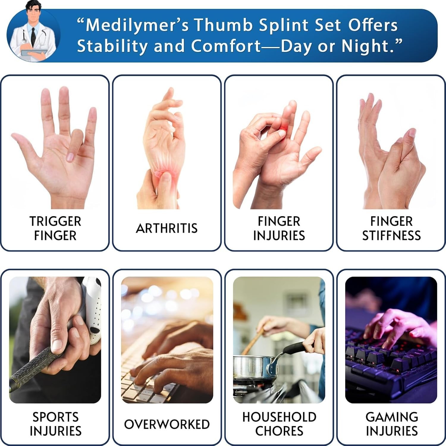 Thumb Splint (2 Pack) Trigger Thumb Splint Thumb Brace for Pain Relief Knuckle