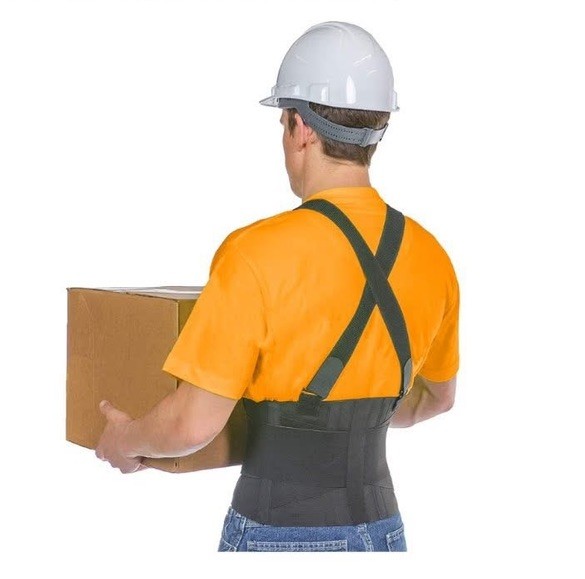 BraceAbility Work Back Brace – Removable Suspender Shoulder 2XL, Black