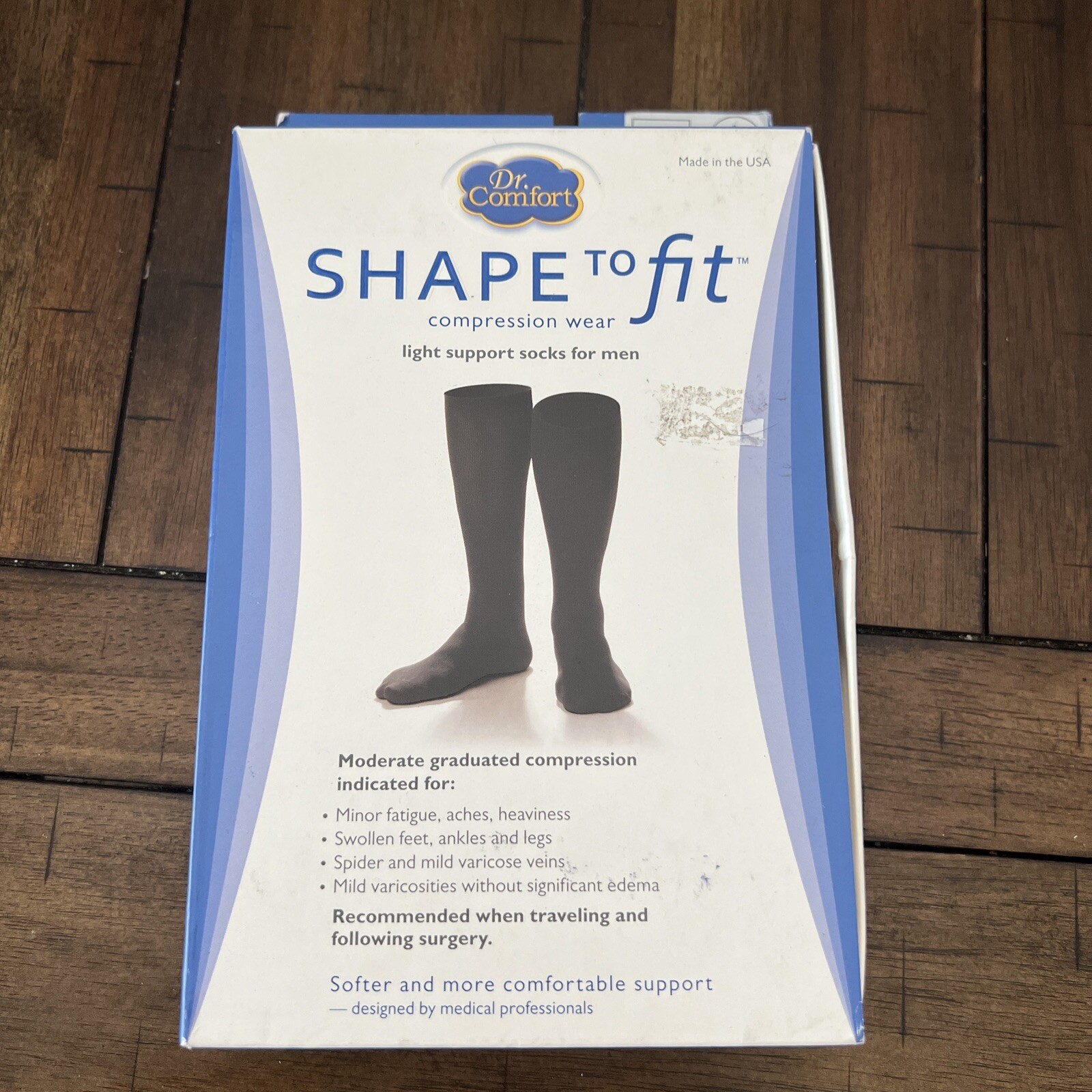 B Mens 15-20 mmhg Compression Calf Dress Socks Dr Comfort Shape To Fit Navy L