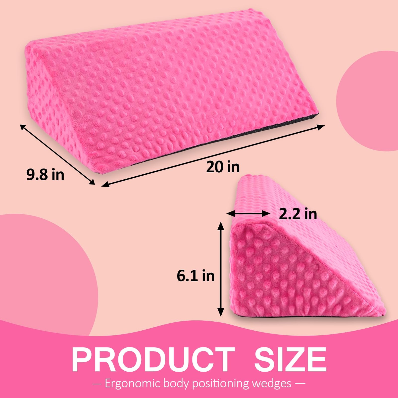 Jacobable Wedge Pillow for Side Sleeping, Body Positioning Foam 5x2x1, Pink
