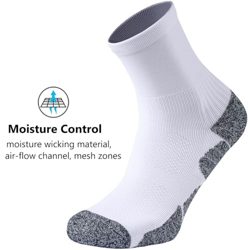 Compression Athletic Quarter Socks Cushioned for Men Women Medium 4-pairs White