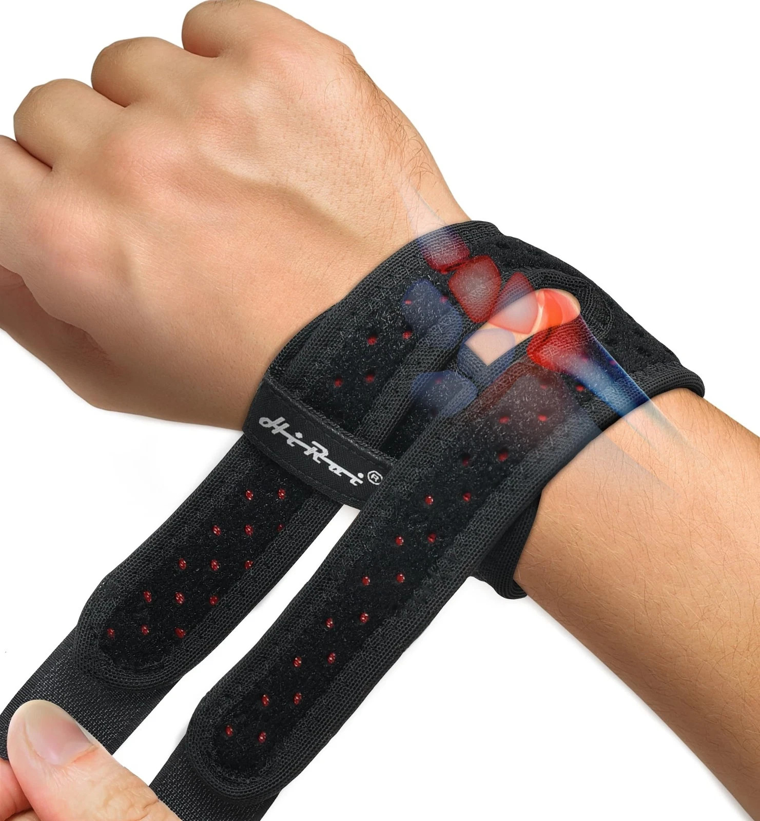 HiRui Wrist Brace for TFCC Tears, Adjustable One Size, Black, 1 Pack