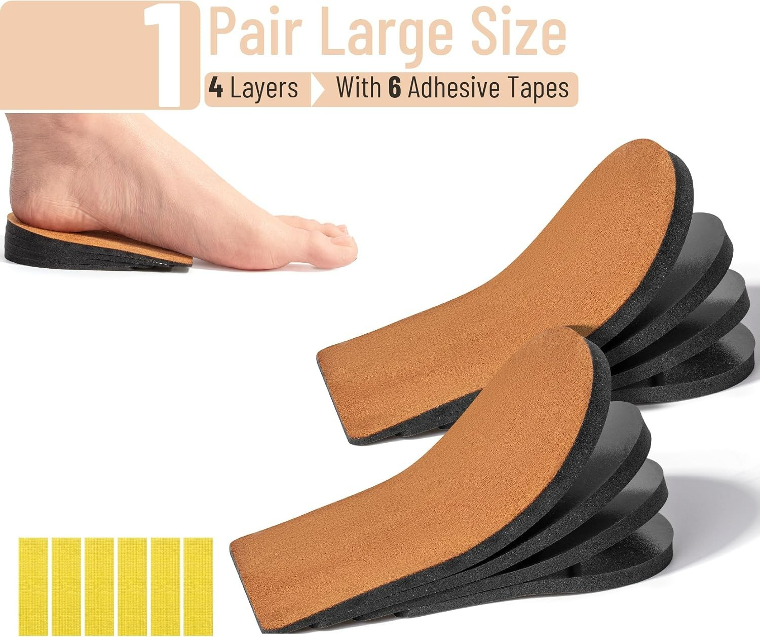 Dr. JK Adjustable Heel Lifts – 4 Layers Foam Pads for Uneven Legs, Large Size