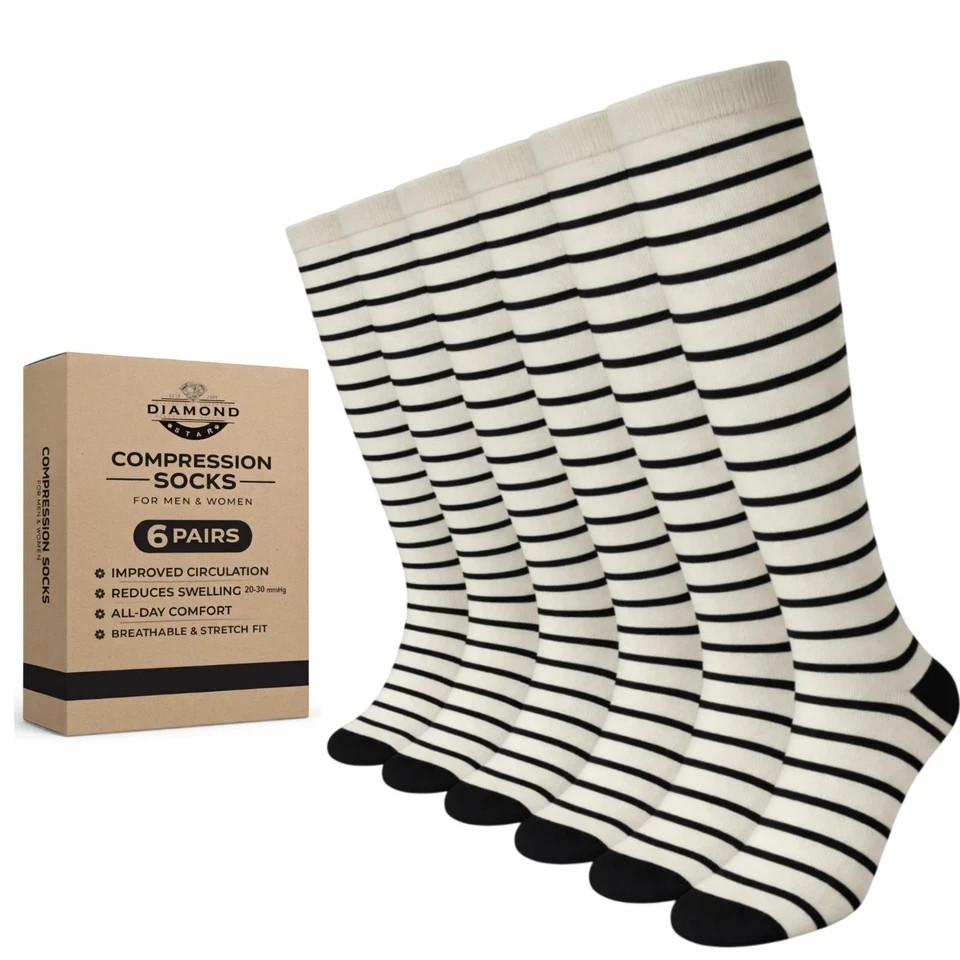 Men & Women Compression Socks Fit Knee High Support Running Travel 6 Pairs