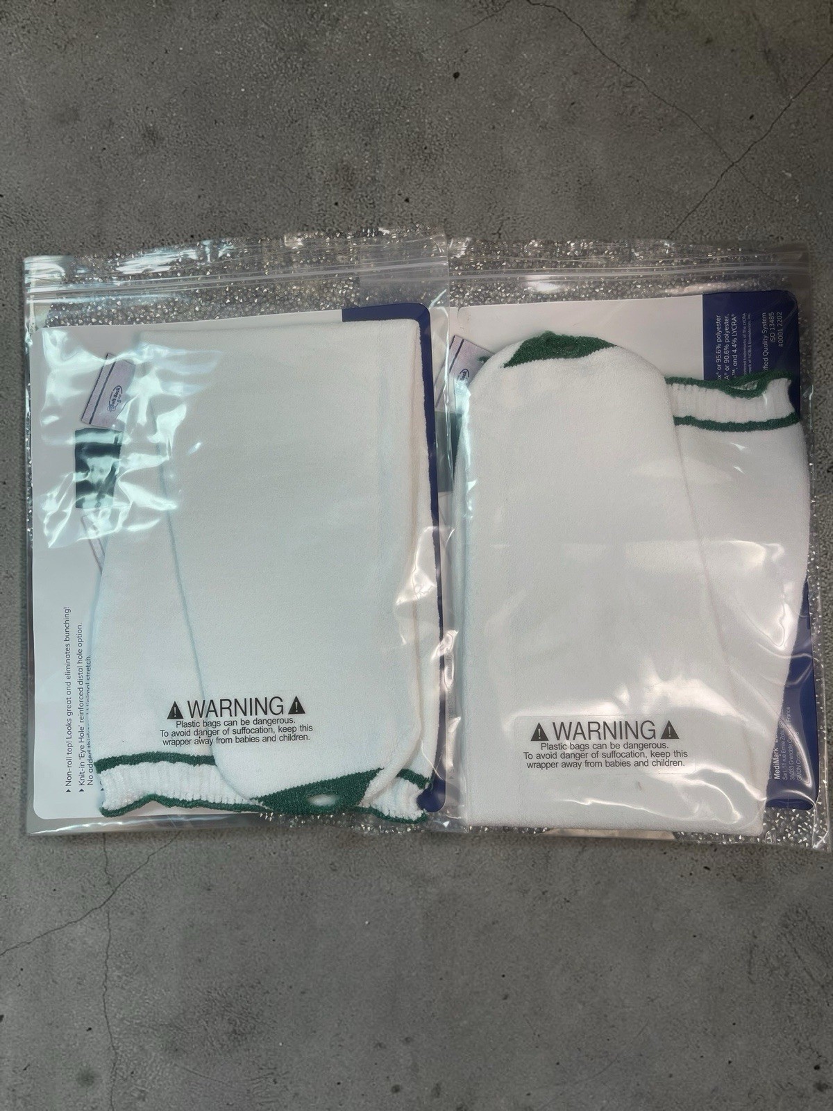 (2) Knit-Rite Prosthetic Soft-Sock Fits 1,2 16-20” 1SP3SRMD 3-ply Non-Roll Hole