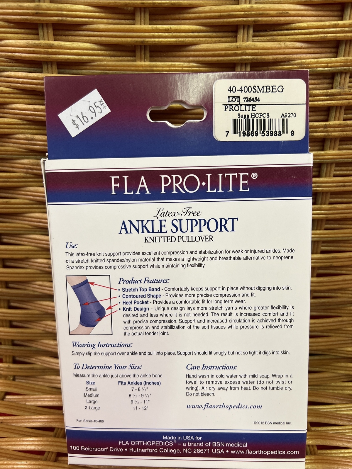 Pro-Lite Ankle Support Knitted Pullover Size Small (7-8.5) Beige Latex -Free NIB