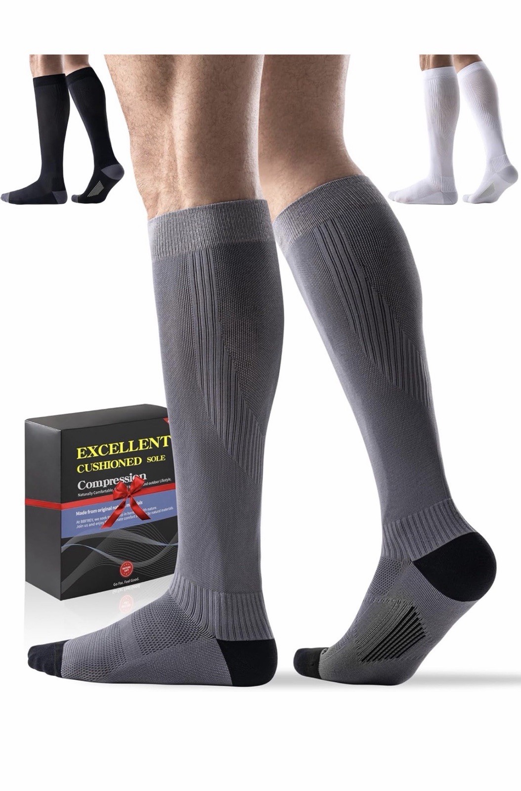 BBFREY 3 Pack Max Cushion Ankle Socks Coolmax & Lycra Large/XL Blk Grey White