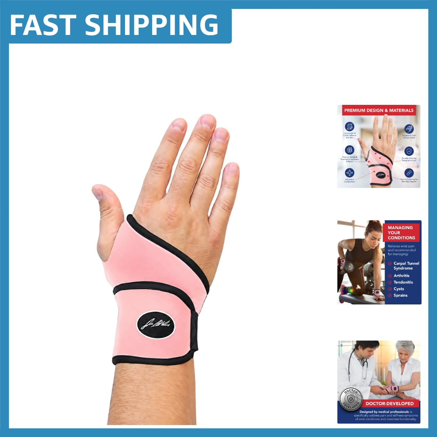 Doctor Developed Pink Wrist Brace for Carpal Tunnel, Arthritis & Fitness Support
