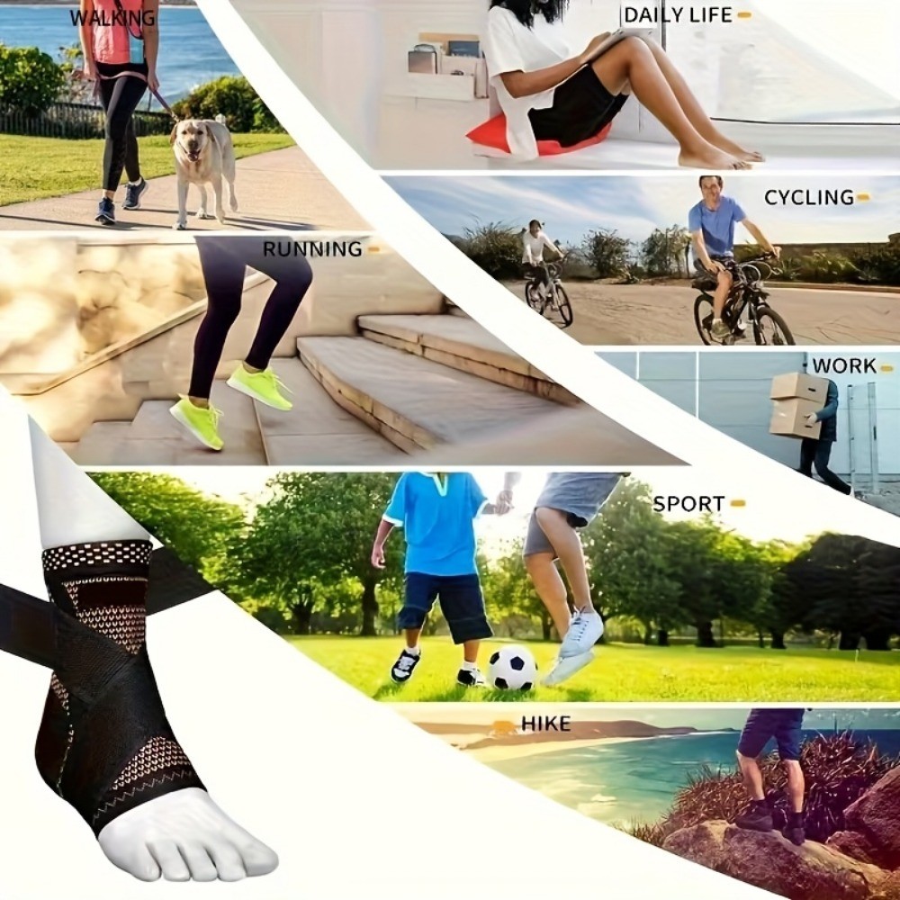 Adjustable Copper Compression Ankle Brace Support for Joint Pain & Sprain Relief