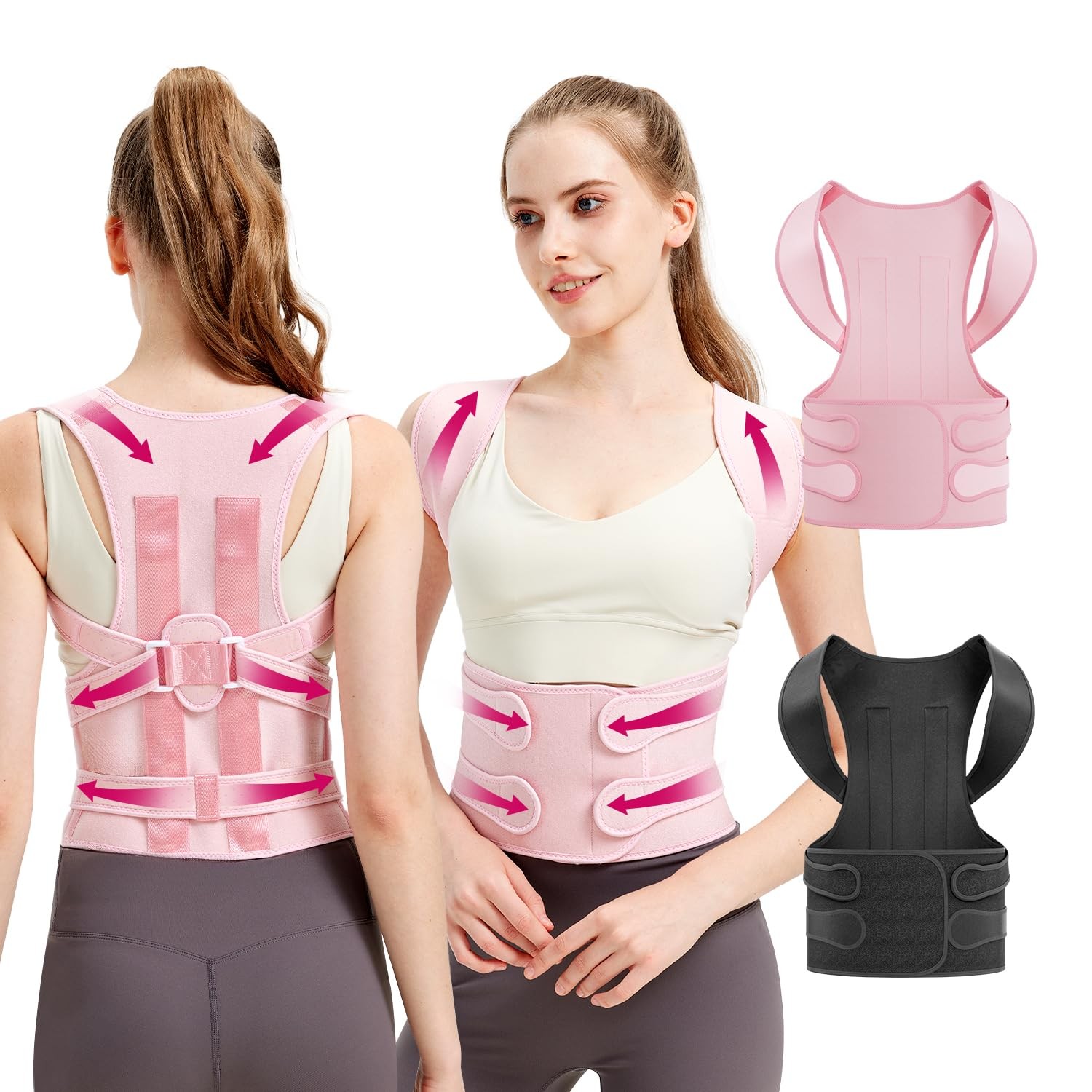 BAREKE Posture Corrector for Women and Men, Back Medium (Waist 25″-32″), Pink