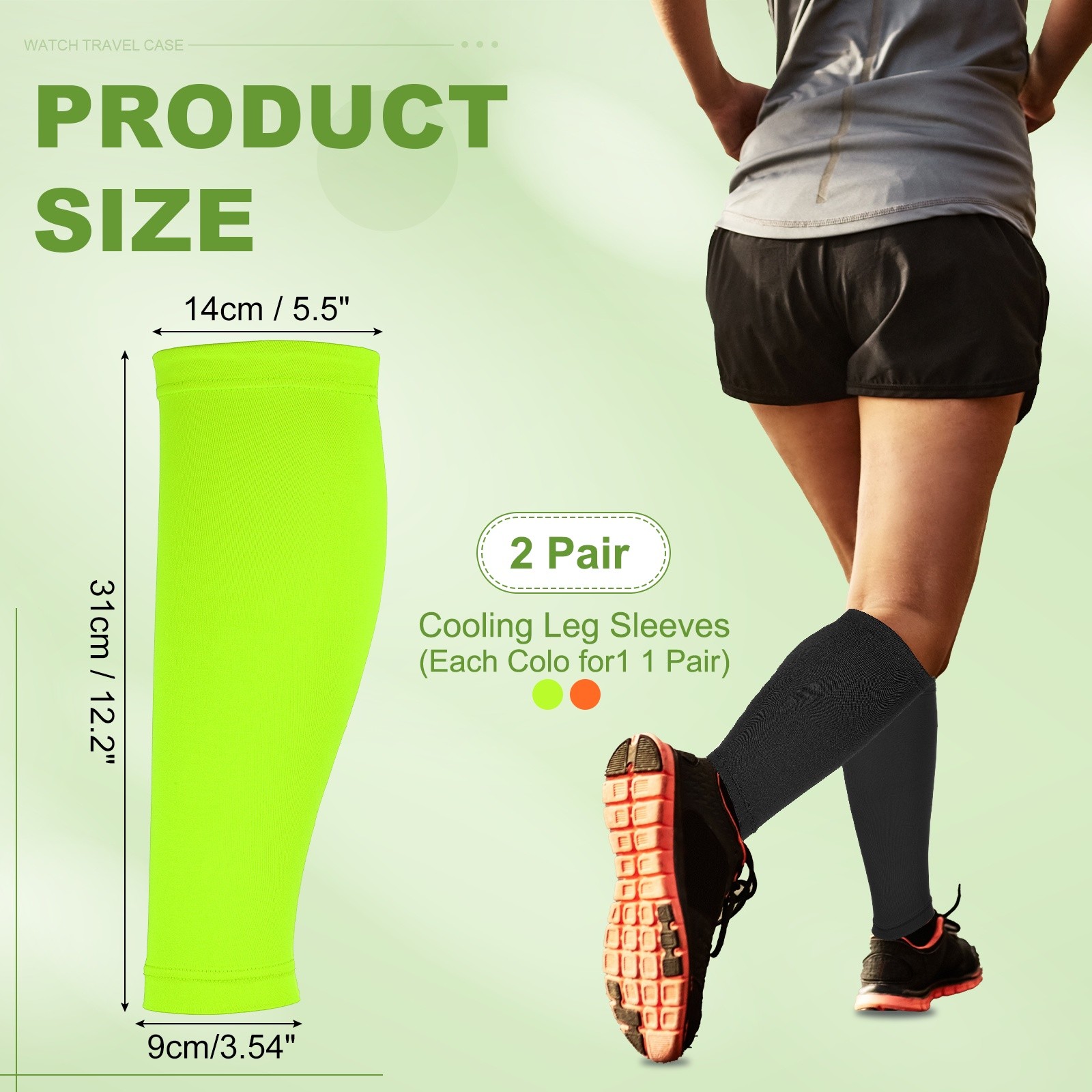 2Pair Sun Protection Leg Sleeves with Anti-slip Silicone Strips, Orange/Green